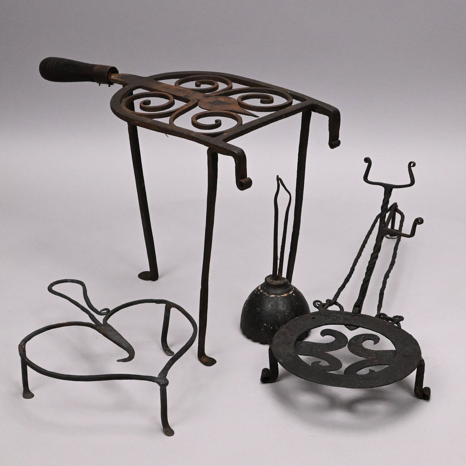 Wrought-Iron & Wood Rush Light and Three Trivets (1 of 13)