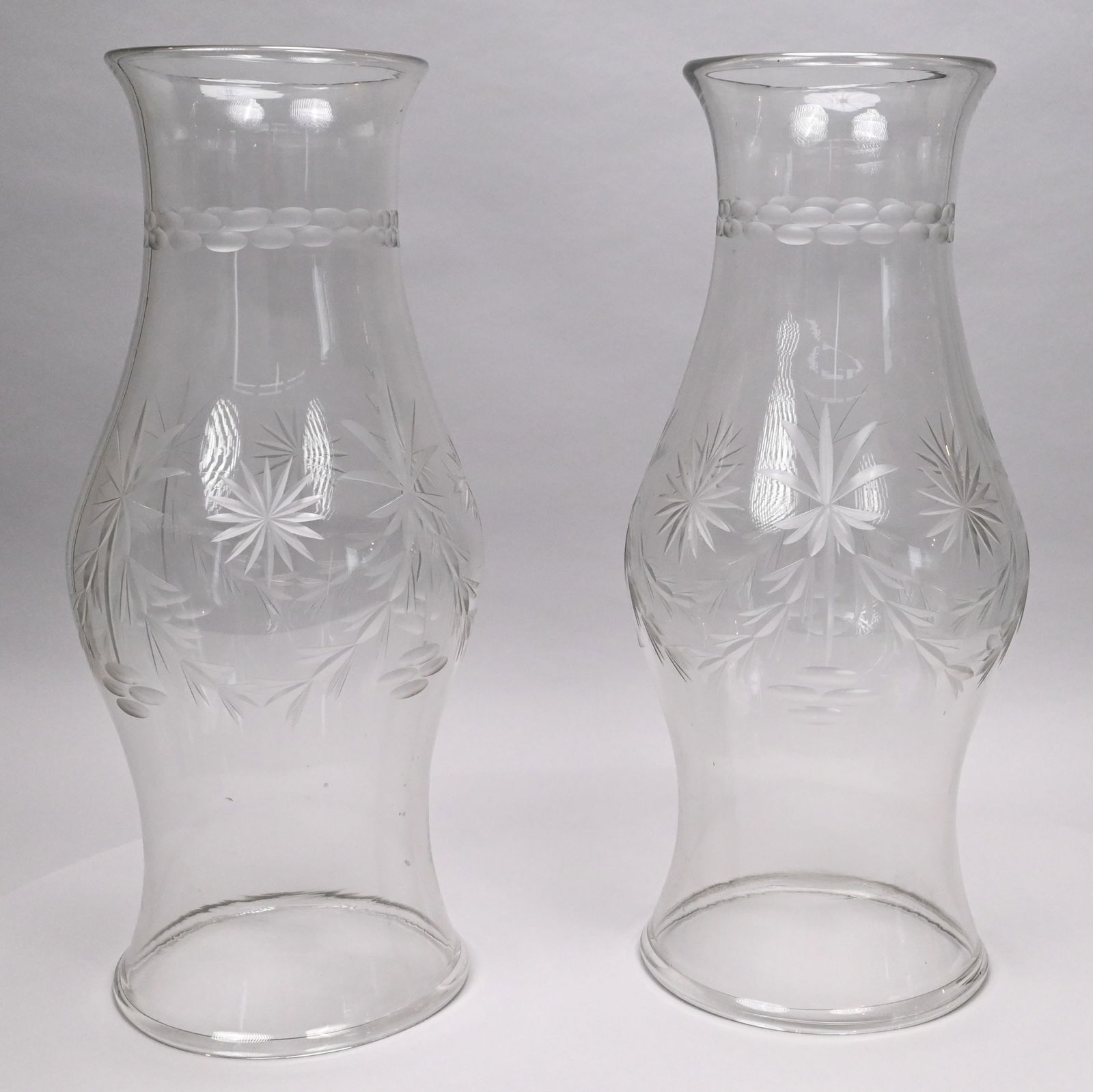 Pair of Cut and Engraved Glass Hurricane Shades (1 of 4)