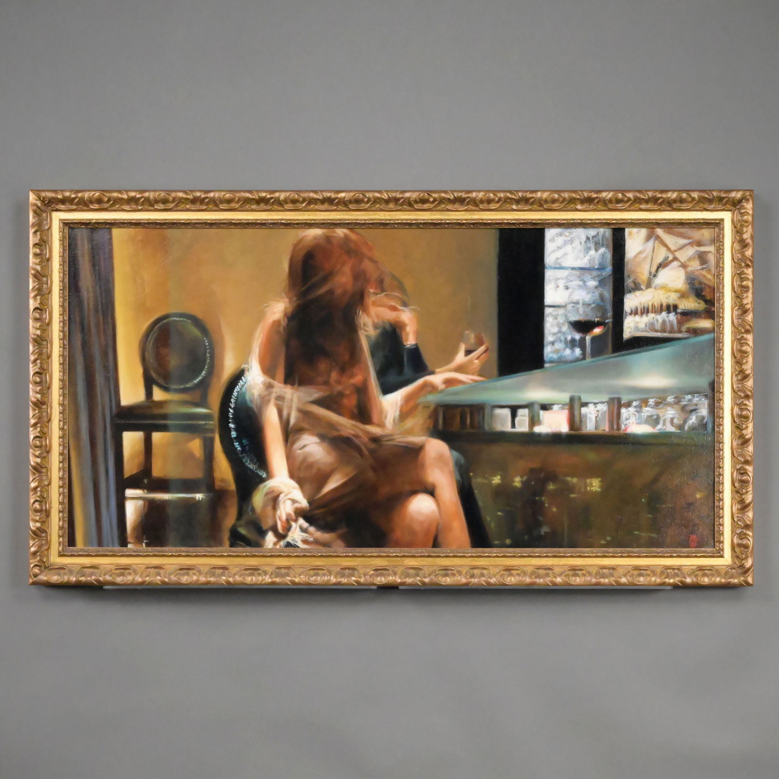 June Stratton - "Meritage": June Stratton (American, b. 1959). "Meritage." Oil on canvas, (24 x 48 inches), signed with initials "JS" within a thumbprint lower right, titled, reverse signed and dated 2006 .Frame: H: 29.5 in.,