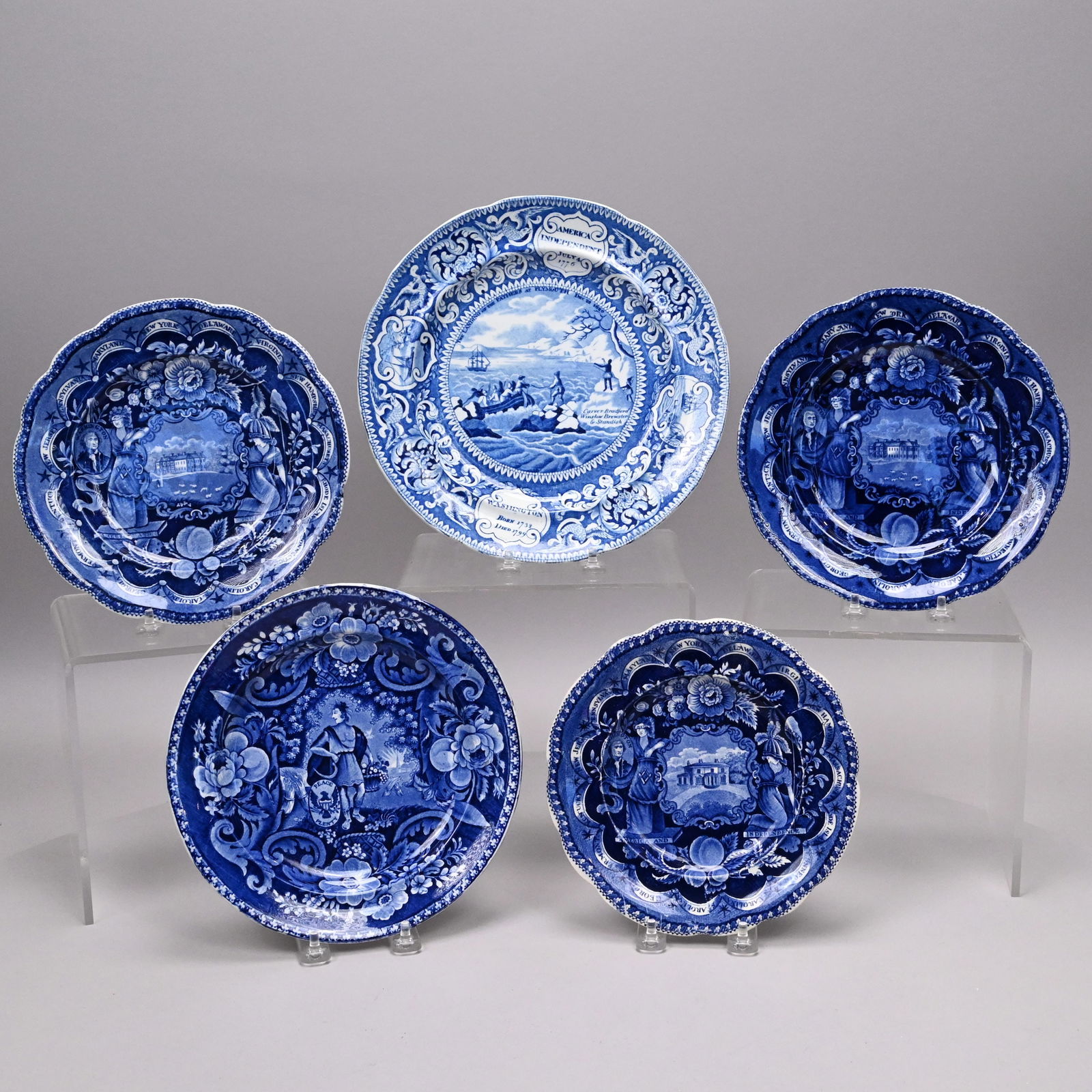 Five Staffordshire Blue Transfer-Printed Plates (1 of 11)