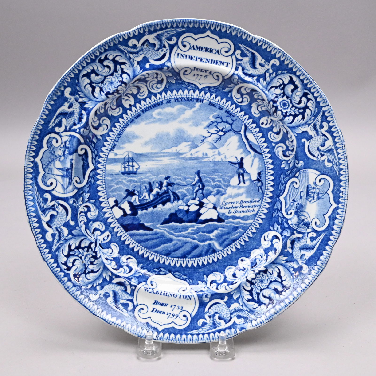 Five Staffordshire Blue Transfer-Printed Plates - 2