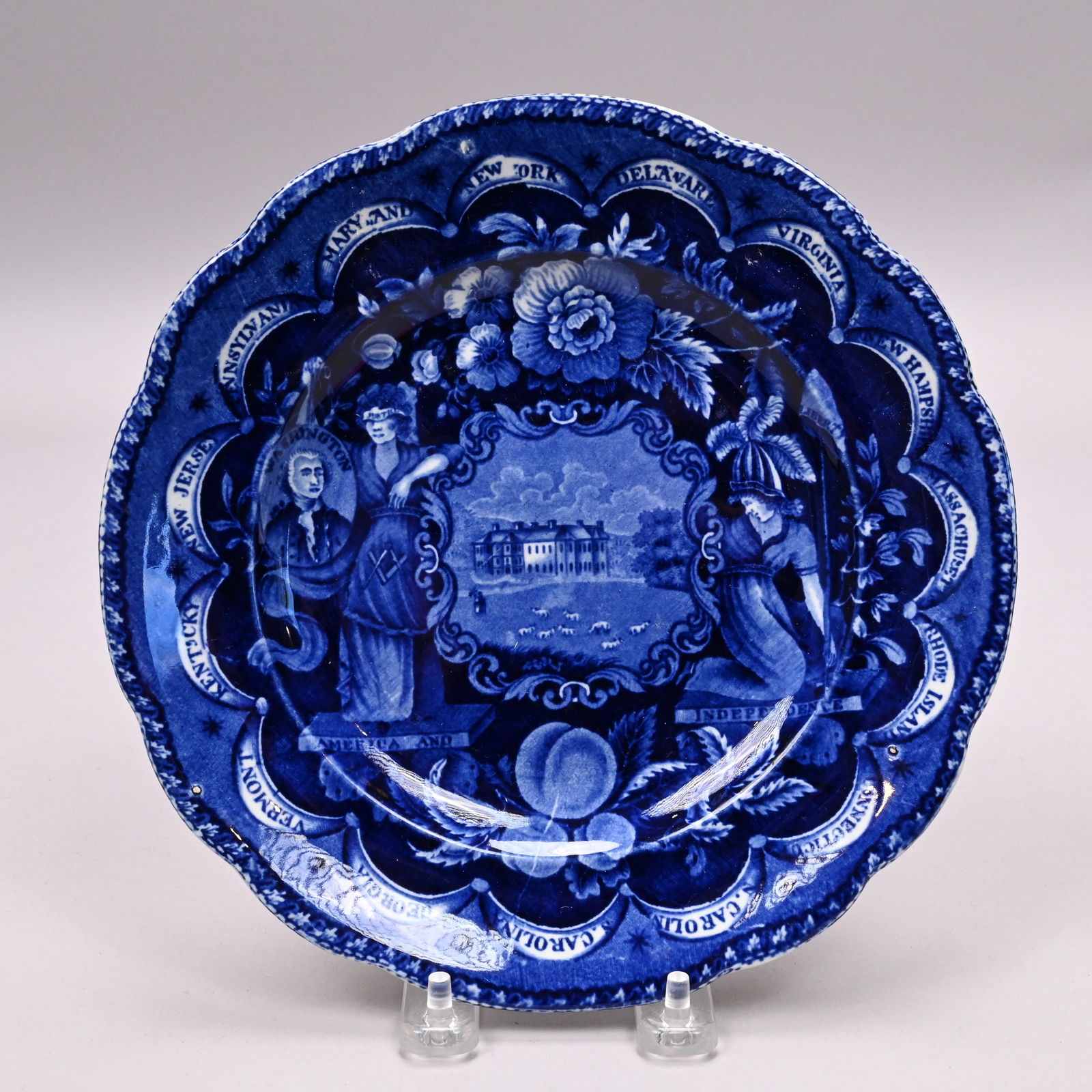 Five Staffordshire Blue Transfer-Printed Plates - 4