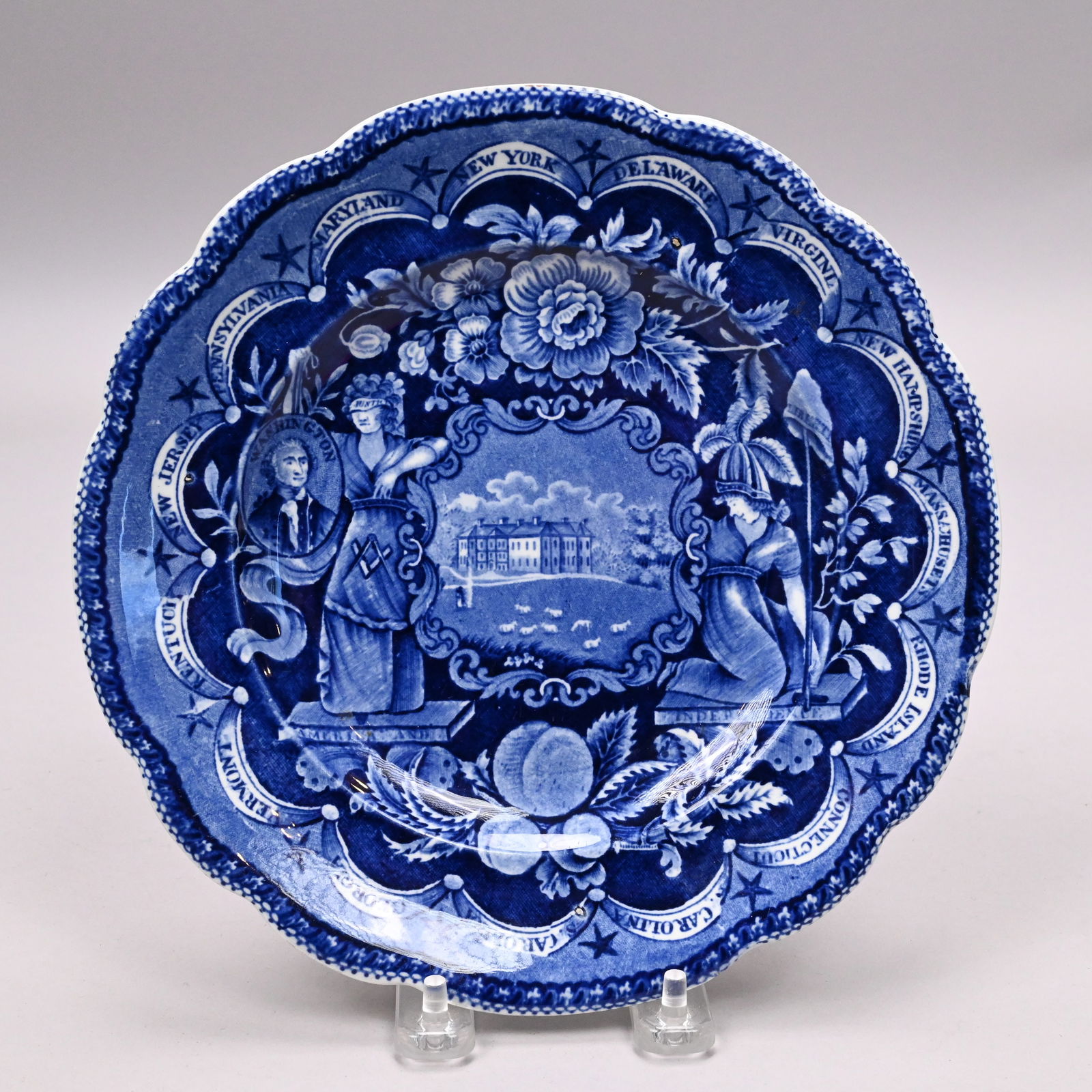 Five Staffordshire Blue Transfer-Printed Plates - 6