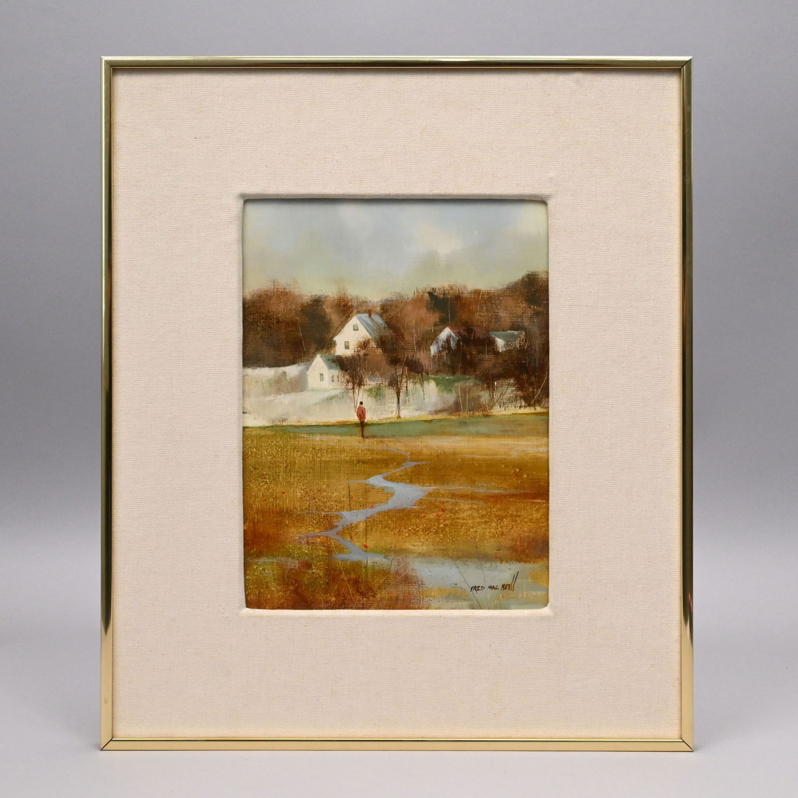Fred MacNeill - "Across the Marsh": Fred MacNeill (American, Contemporary). "Across the Marsh." Oil on board, signed "Fred MacNeill" lower right, (12 x 9 inches), reverse inscribed with title.Frame: H: 12 in., W: 9 in., D: .75 in