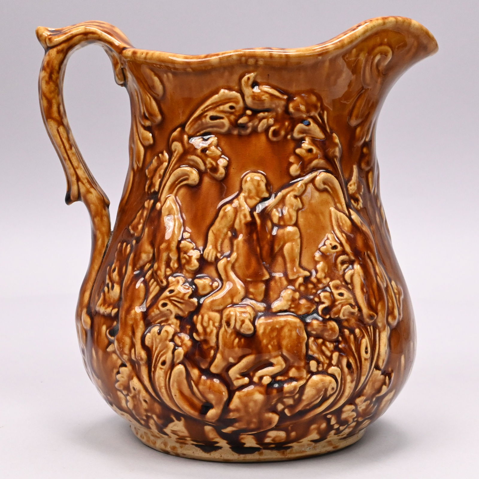 Two Rockingham-Glazed Yellow Ware Pitchers - 2