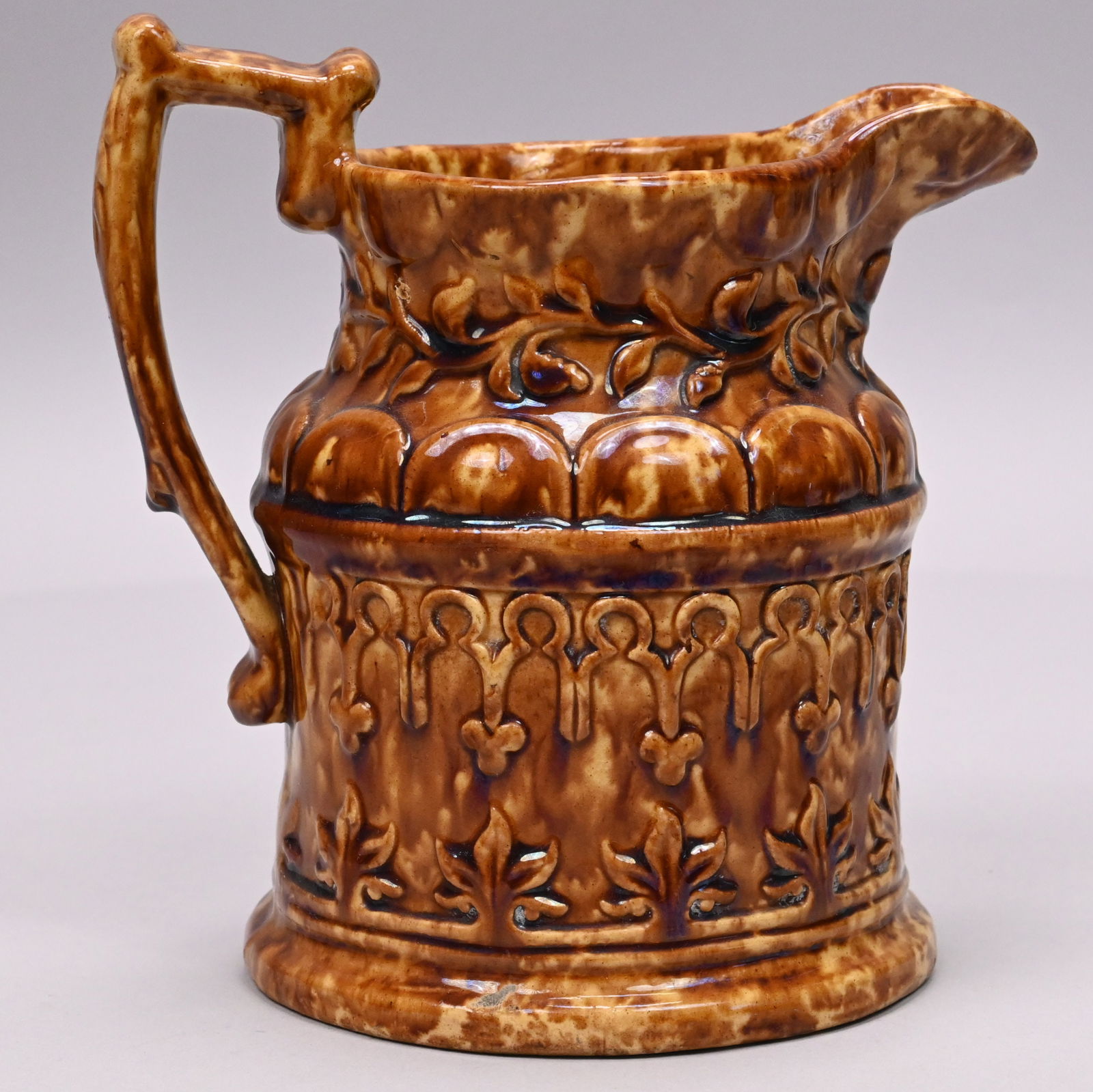 Two Rockingham-Glazed Yellow Ware Pitchers - 8