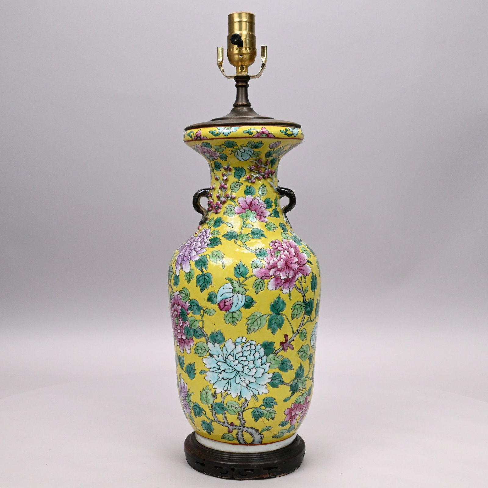 Chinese Export Porcelain Famille Jaune Vase/ Lamp (1 of 5)