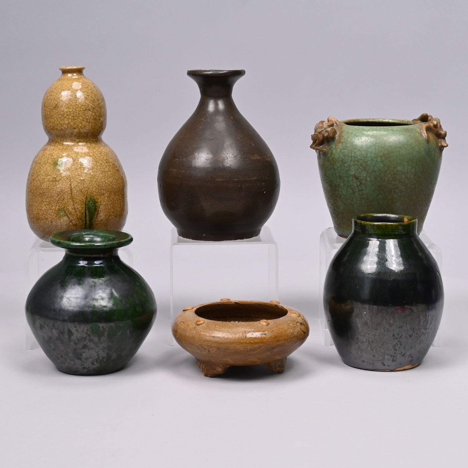 Five Chinese Glazed Earthenware Vases and a Censer (1 of 19)