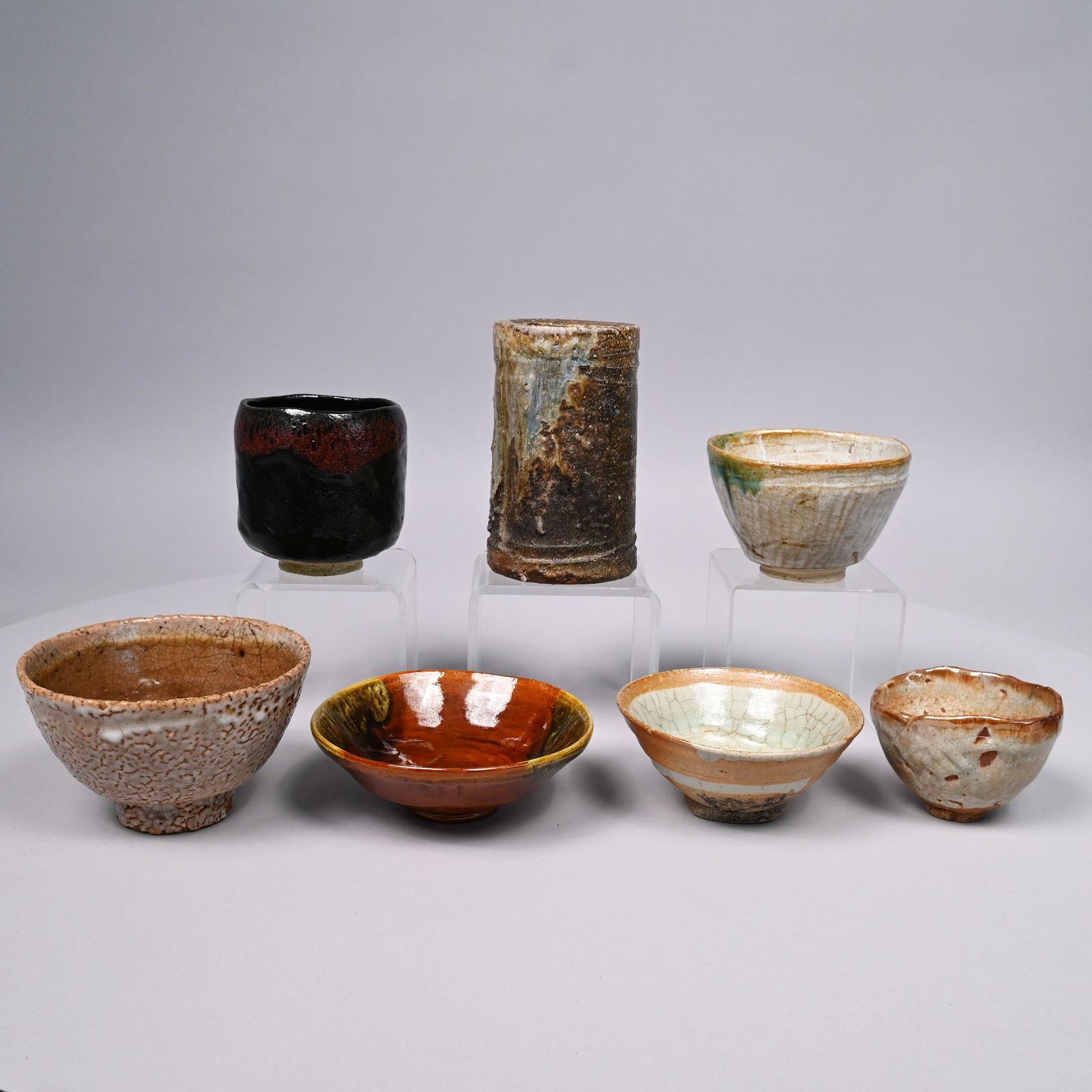 Seven Japanese Earthenware Raku Bowls and Vases (1 of 20)