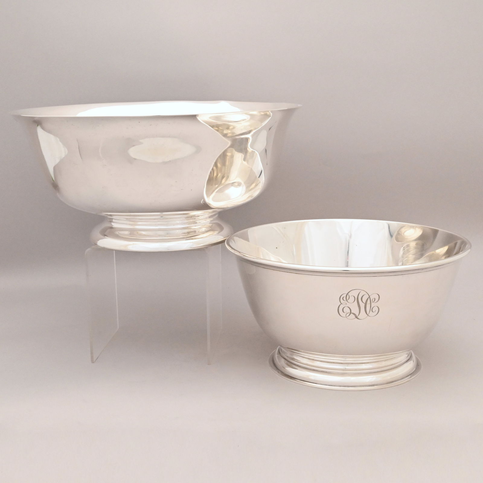 Two American Sterling Silver Bowls: Two American Sterling Silver Bowls, 20th Century. The first a 'Thomas Bolton' Bowl, Tuttle Silversmiths, Boston, Massachusetts, 1933-1945, engraved initials "EDC" in script, factory mark and date