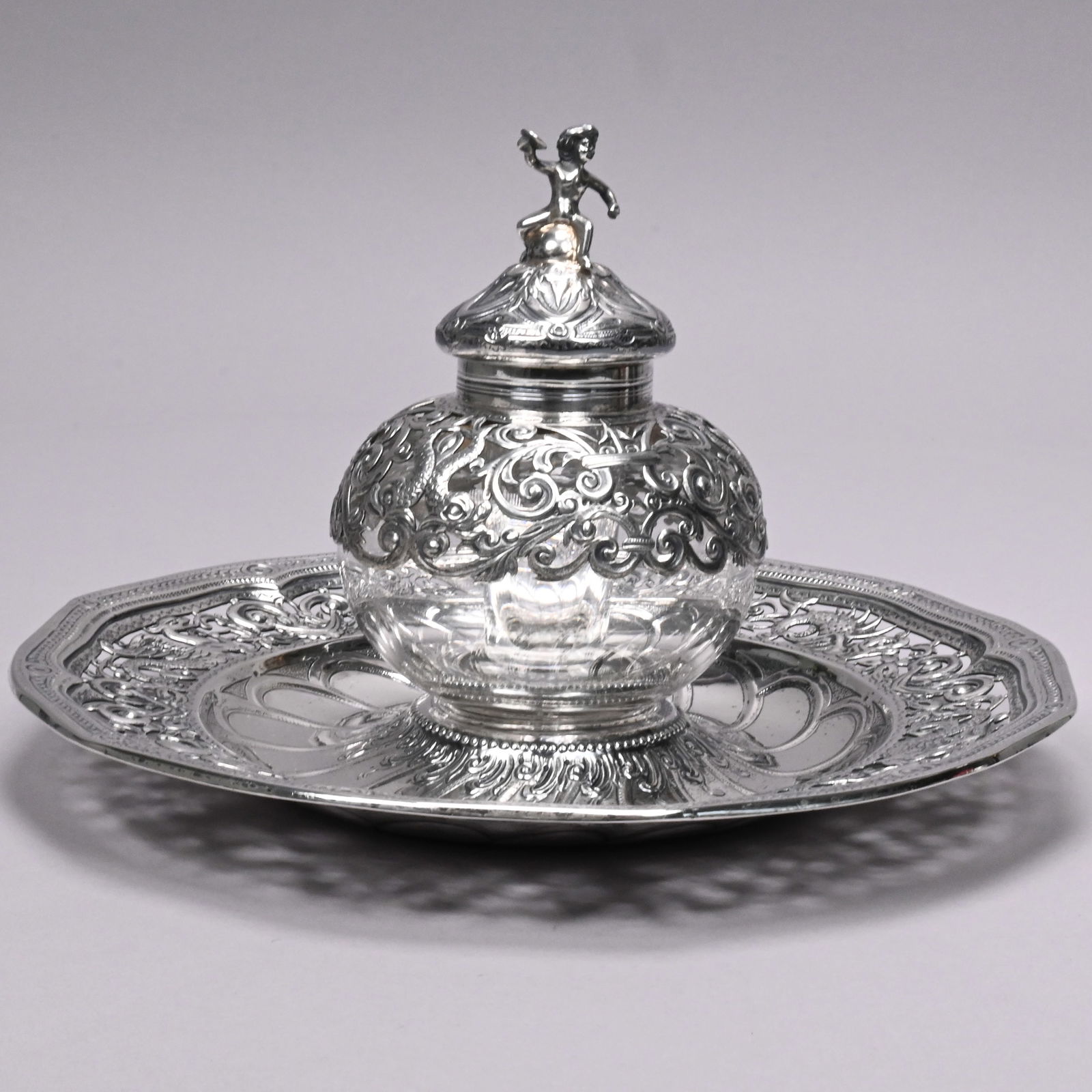George III Silver and Glass Inkwell, Paul Storr (1 of 13)