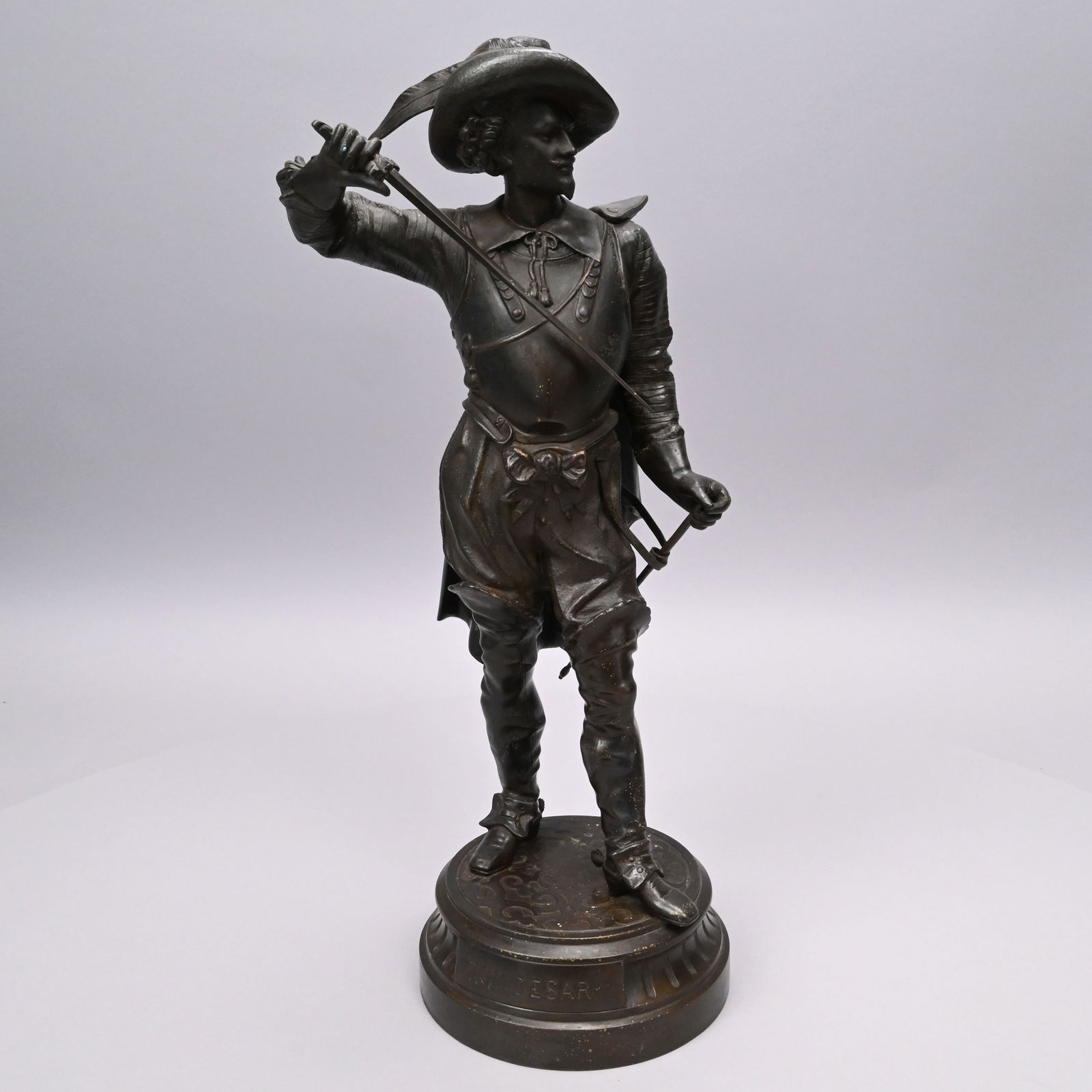 Bronze Figure of Don Cesar De Bazan: Bronze Figure of Don Cesar De Bazan. Titled "DON CESAR" on the front of the base.H: 19 in., W: 7.5 in., D: 6.625 in.