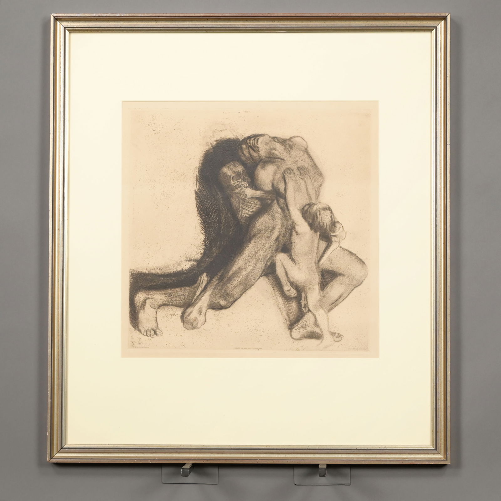 Kathe Kollwitz - "Death and Woman (Tod und Frau)": Kathe Kollwitz (German 1867 - 1945). "Death and Woman (Tod und Frau)," 1910. Etching with drypoint on paper, (sheet 18.5 x 18.5 inches, sight), printed in plate "Orig. Rad. von Kathe Kollwitz" lower