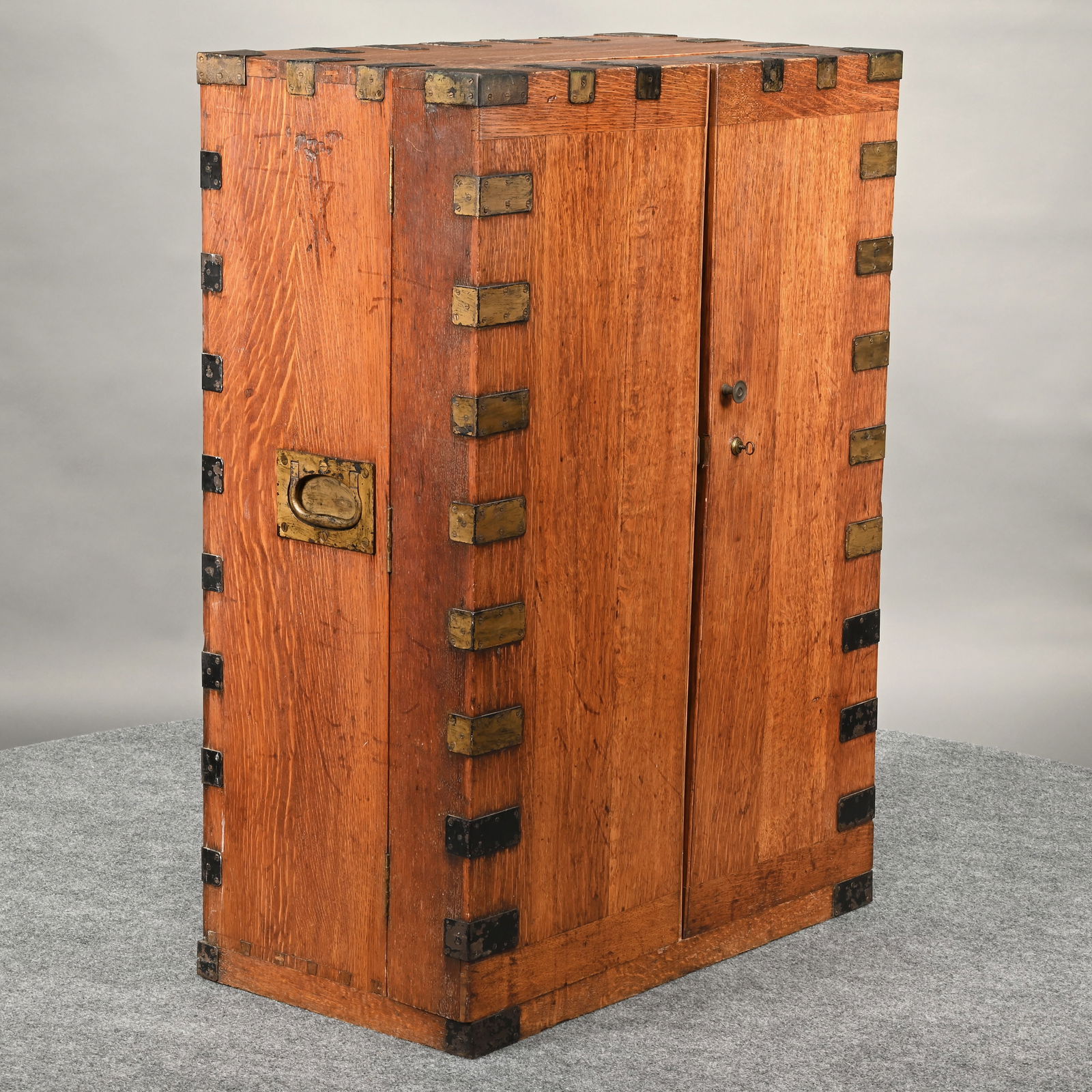 Brass-Bound Oak Campaign Chest with J. Bramah Lock (1 of 10)