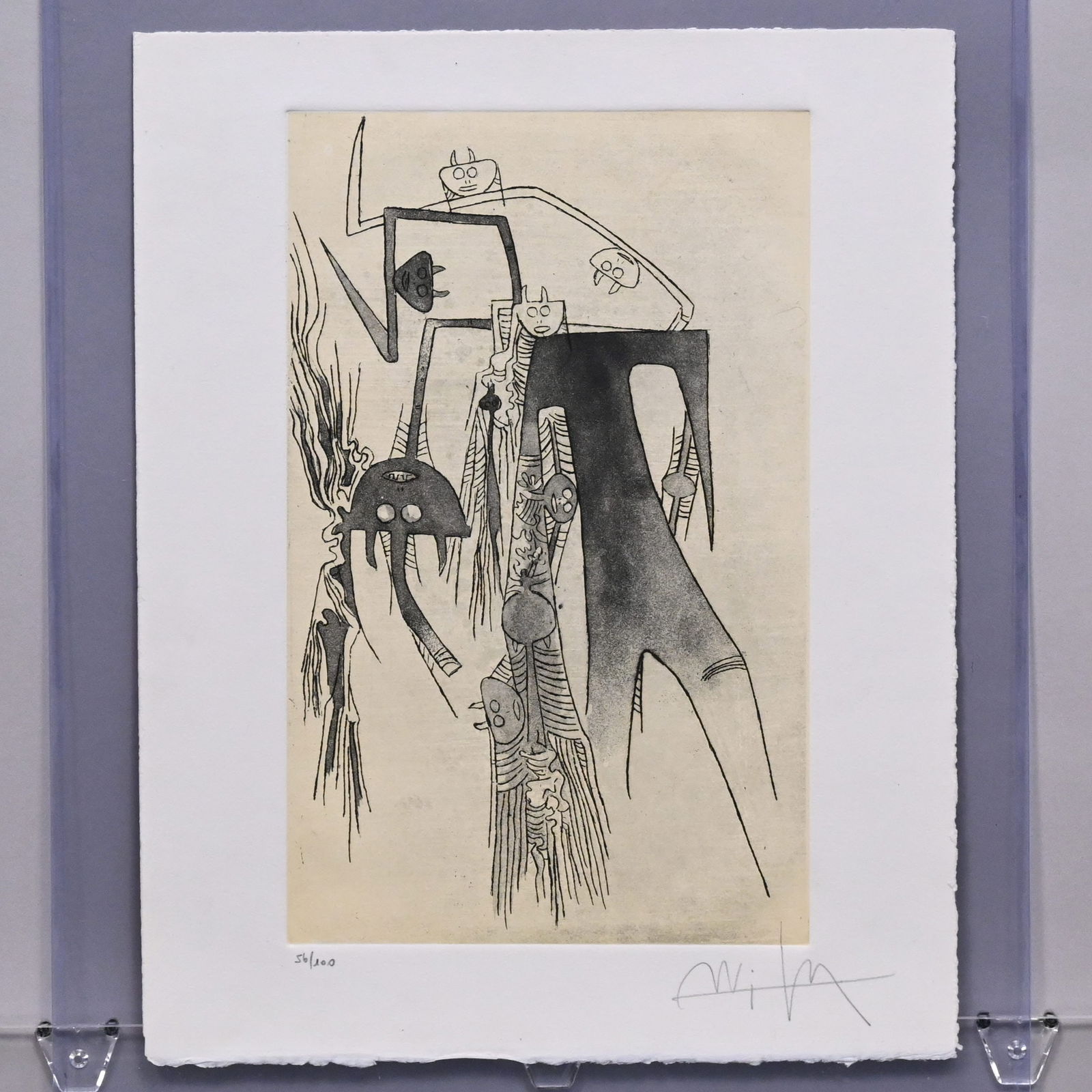 Wifredo Lam - Composition with Figures, 1960: Wifredo Lam (Cuban, 1902-1982). Composition with Figures, 1960. Etching on paper, signed in pencil lower right margin, numbered 56/100; unframed.Sheet size 15.25 x 12 in.