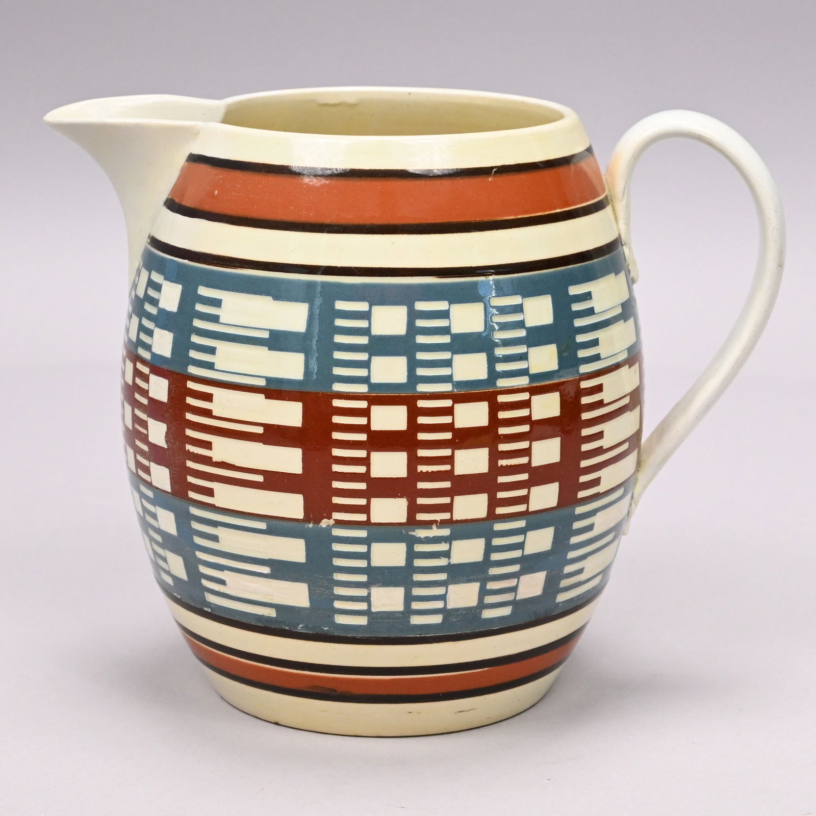 British Creamware Mochaware Jug - 3