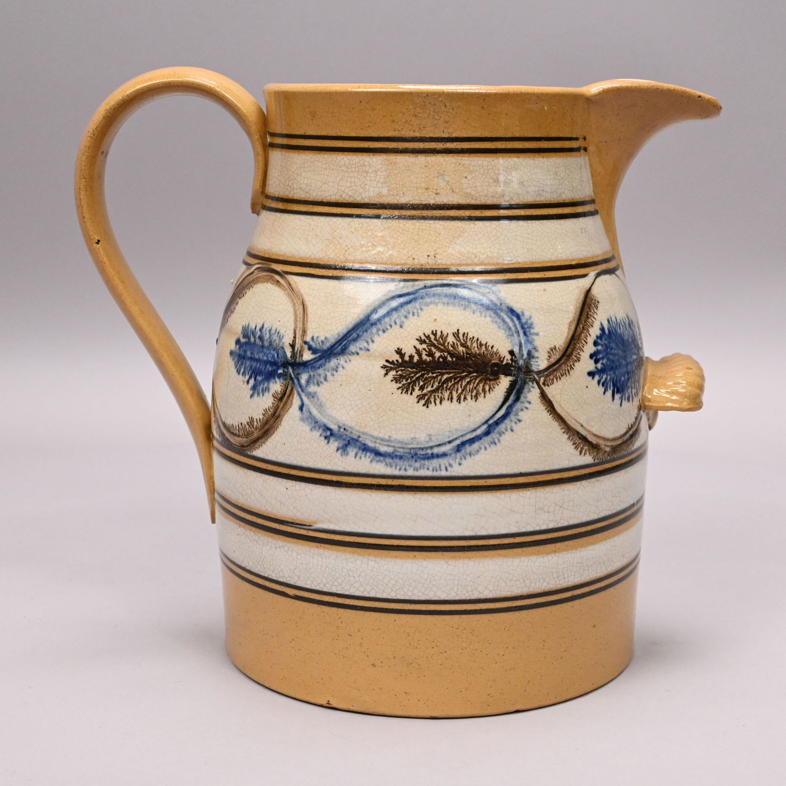 Yellowware Dendritic Slip-Banded Mochaware Jug (1 of 6)