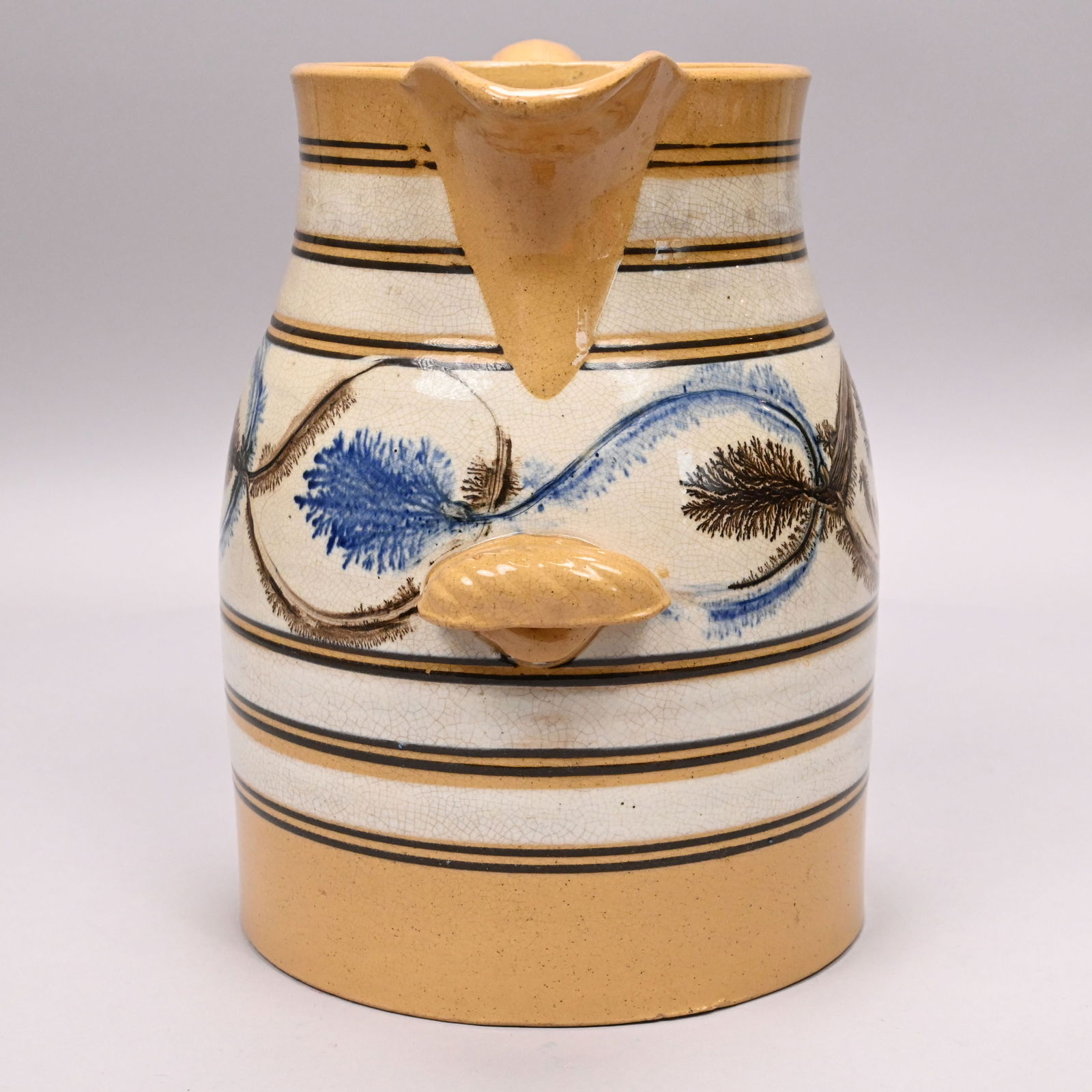 Yellowware Dendritic Slip-Banded Mochaware Jug - 2