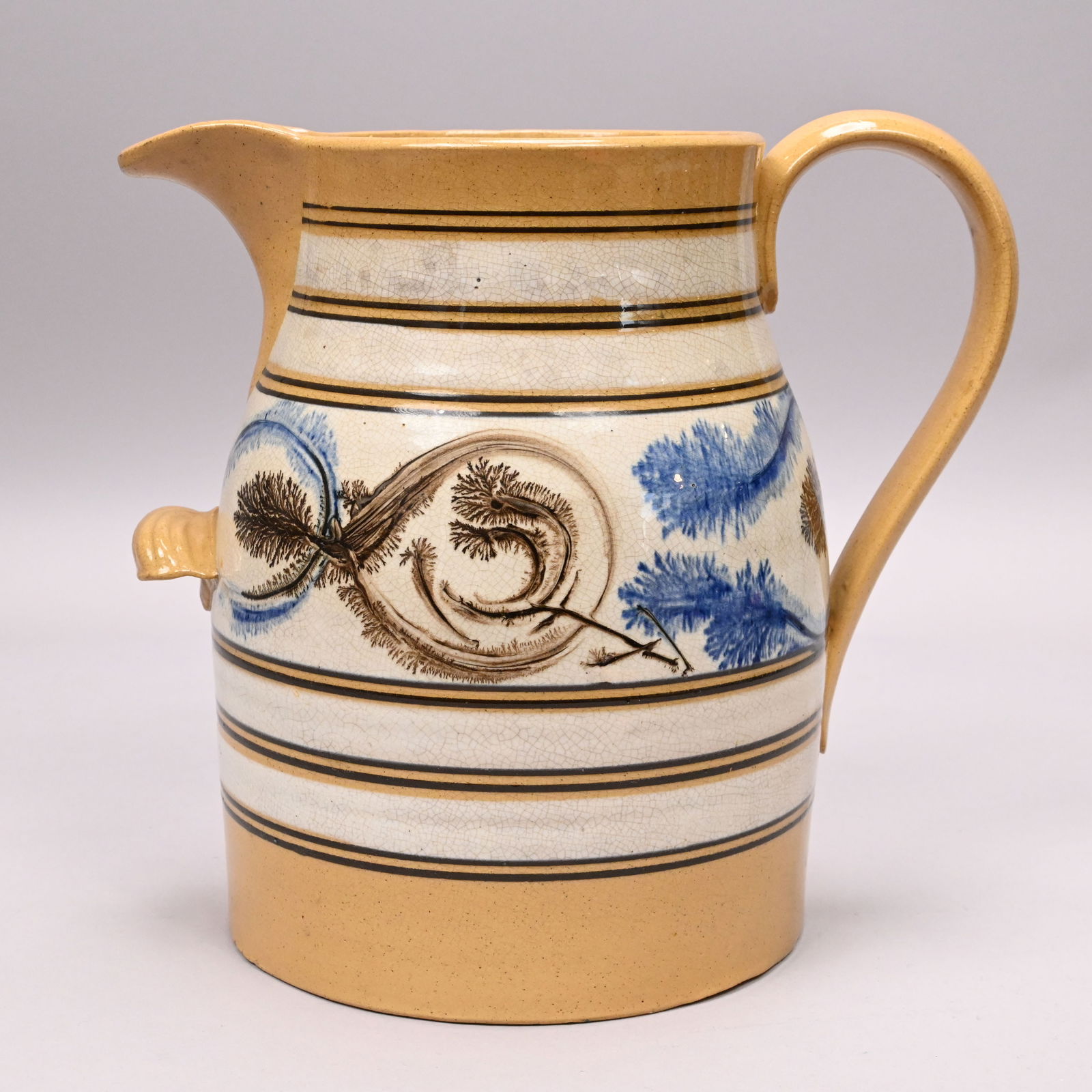 Yellowware Dendritic Slip-Banded Mochaware Jug - 3