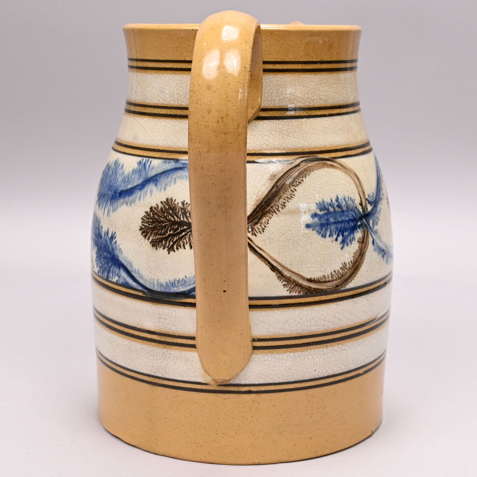 Yellowware Dendritic Slip-Banded Mochaware Jug - 4