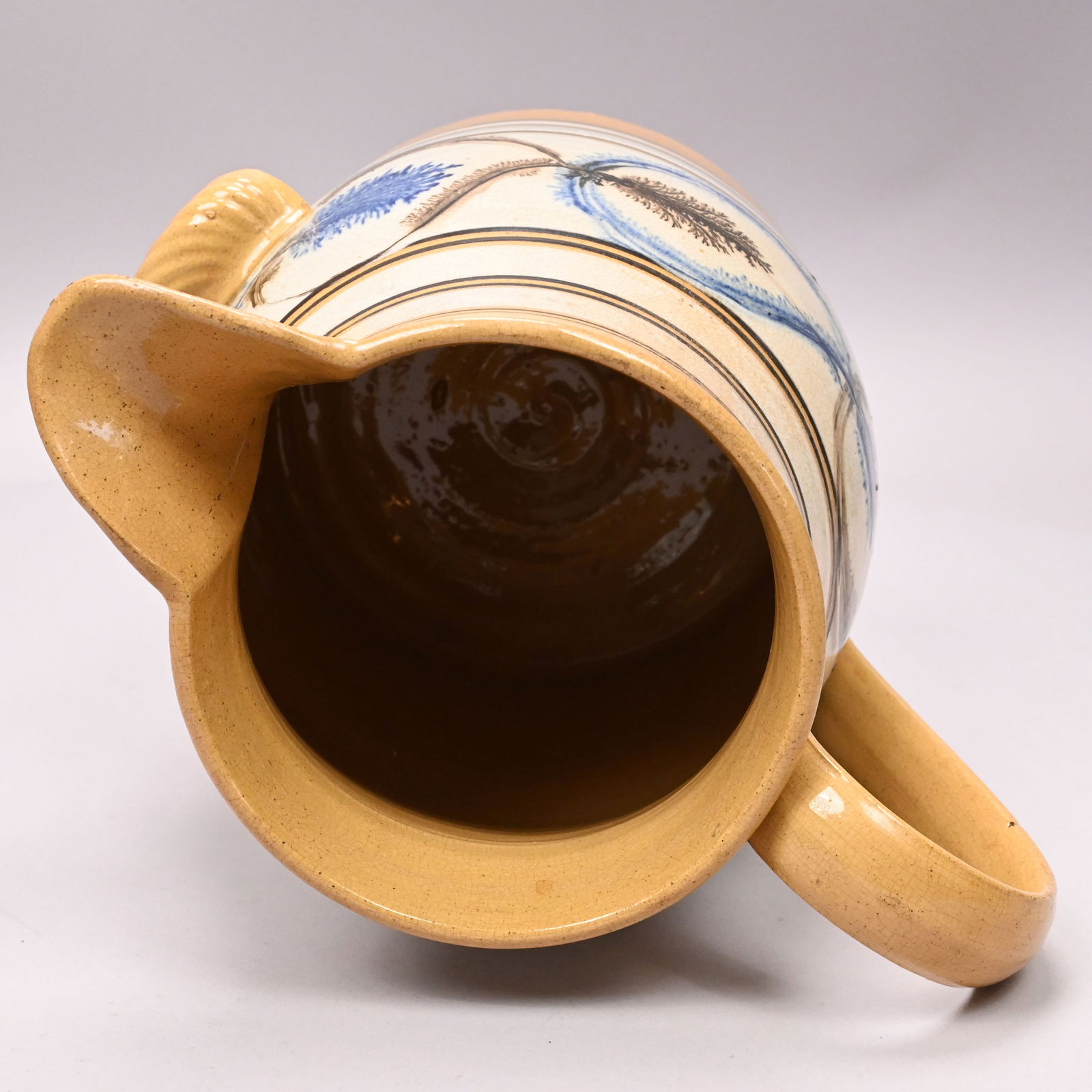 Yellowware Dendritic Slip-Banded Mochaware Jug - 5