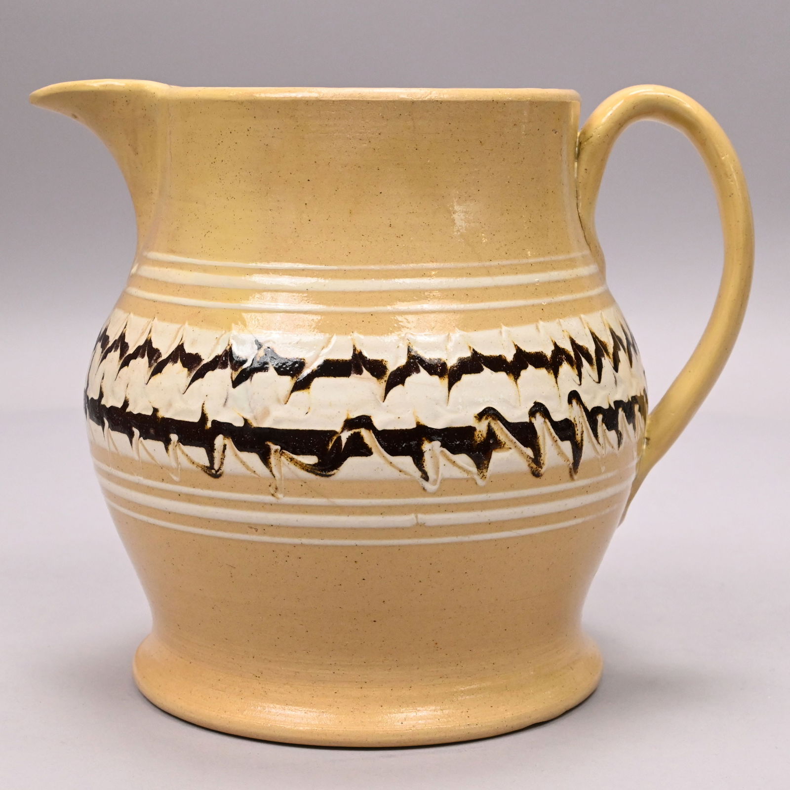 Yellowware Combed and Slip-Banded Mochaware Jug - 3