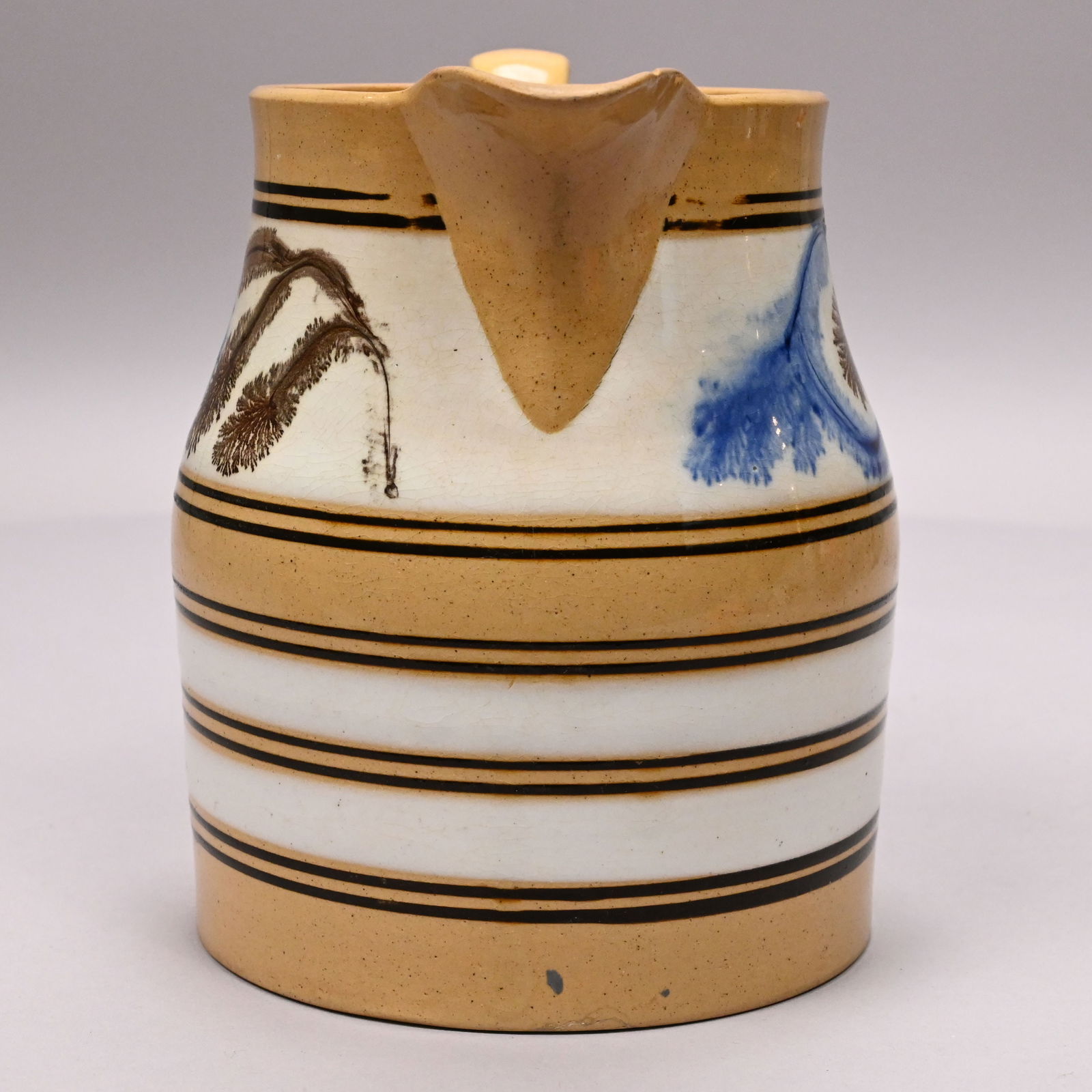 Yellowware Dendritic Slip-Banded Mochaware Jug - 2