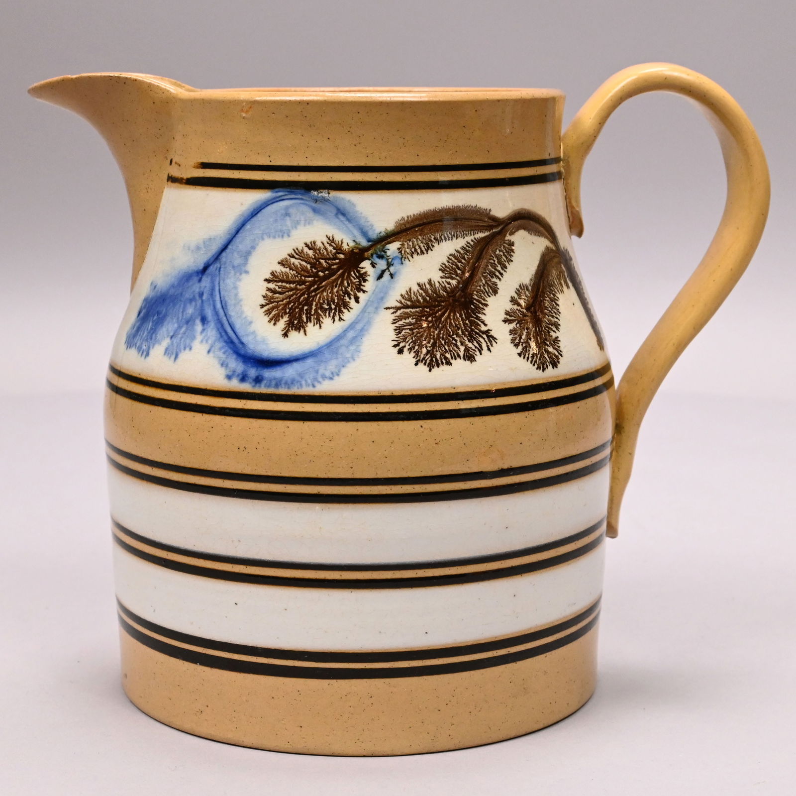 Yellowware Dendritic Slip-Banded Mochaware Jug - 3