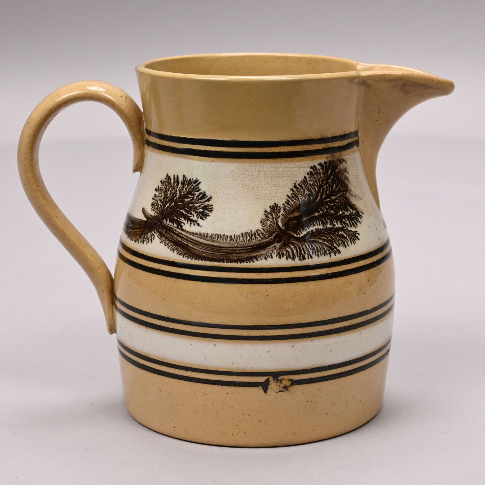 Two Yellowware Dendritic Slip-Banded MochawareJugs - 12