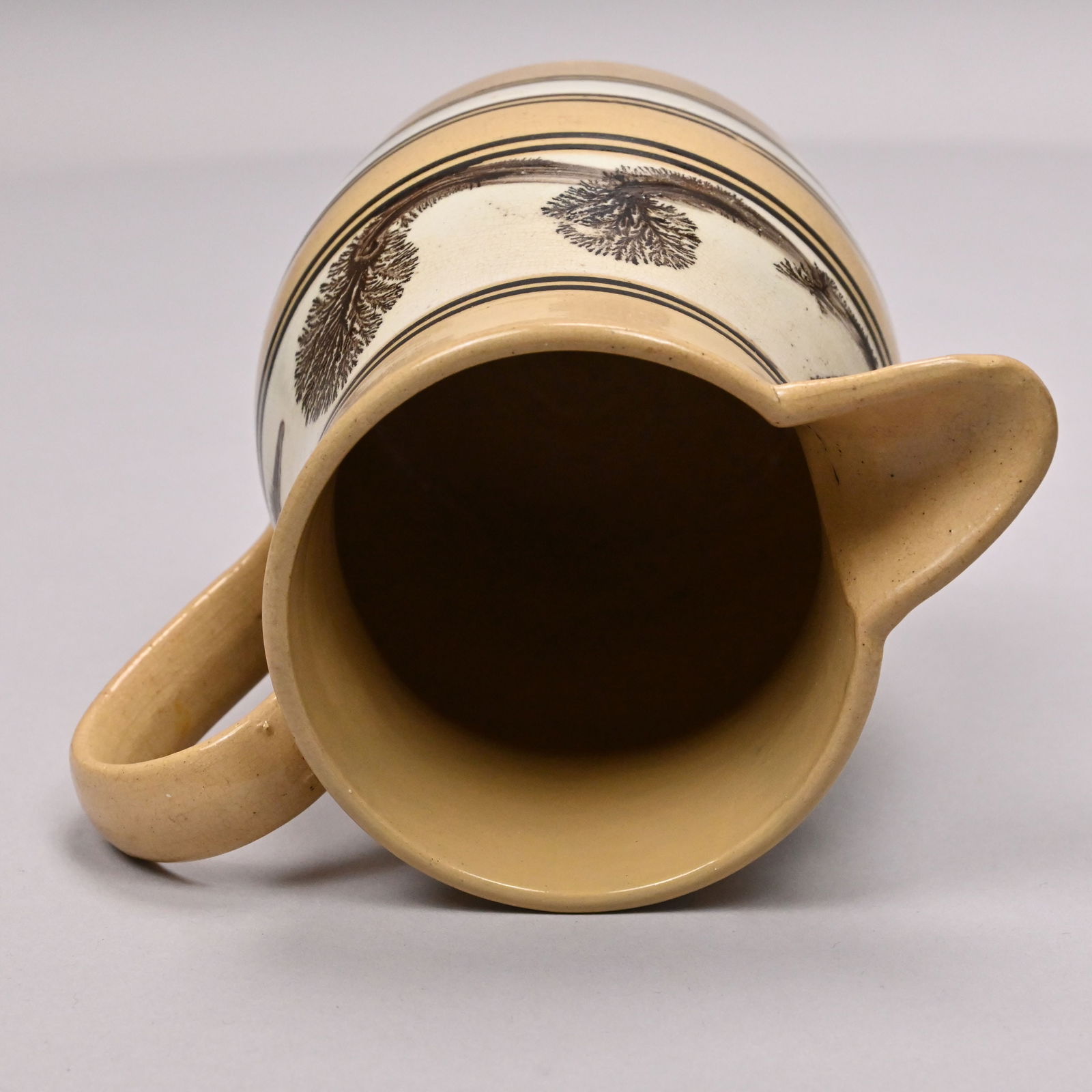 Two Yellowware Dendritic Slip-Banded MochawareJugs - 13