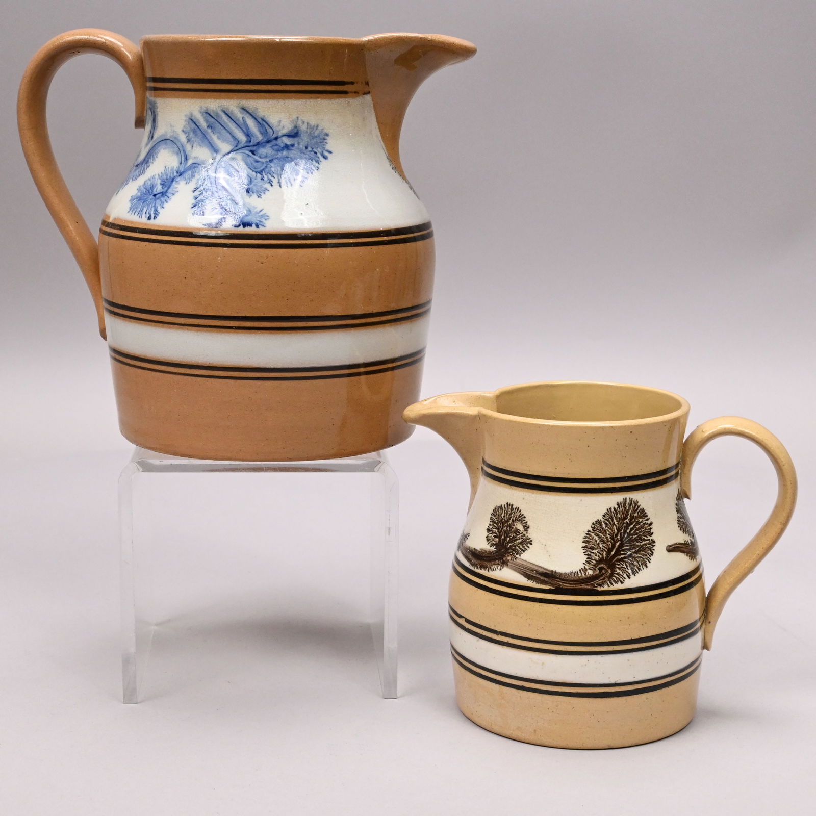 Two Yellowware Dendritic Slip-Banded MochawareJugs (1 of 14)