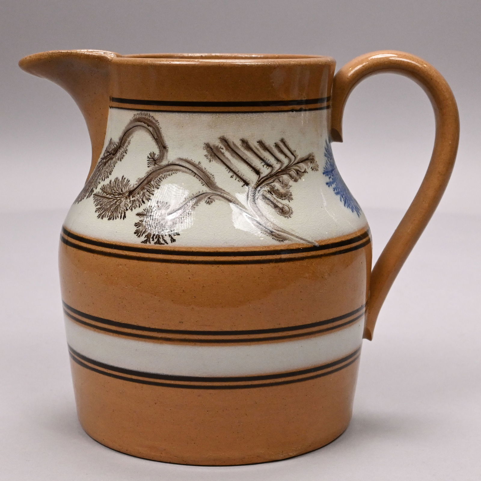 Two Yellowware Dendritic Slip-Banded MochawareJugs - 4
