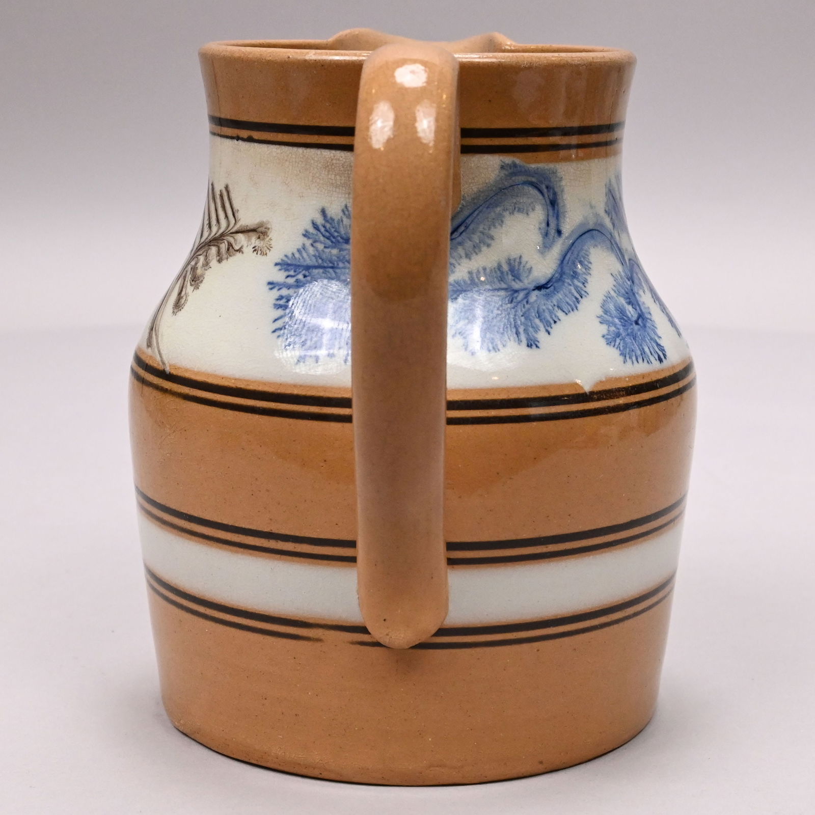 Two Yellowware Dendritic Slip-Banded MochawareJugs - 5