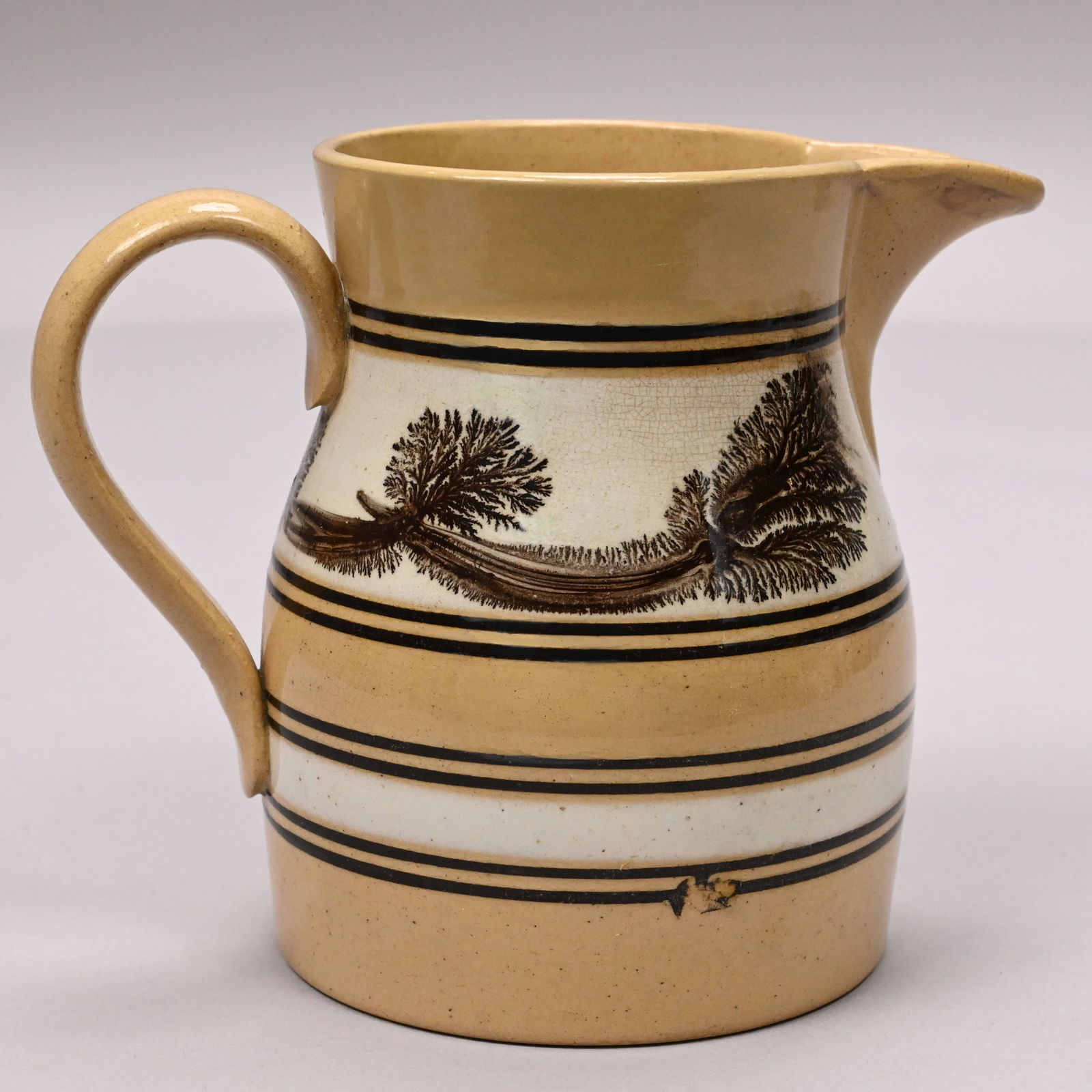 Two Yellowware Dendritic Slip-Banded MochawareJugs - 8