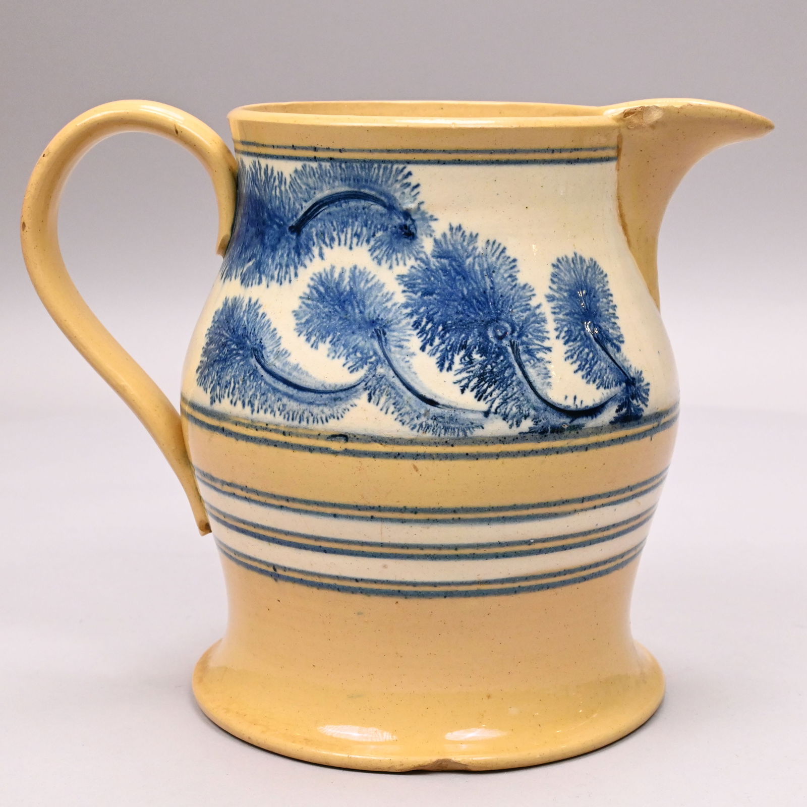 Yellowware Dendritic Slip-Banded Mochaware Jug (1 of 6)