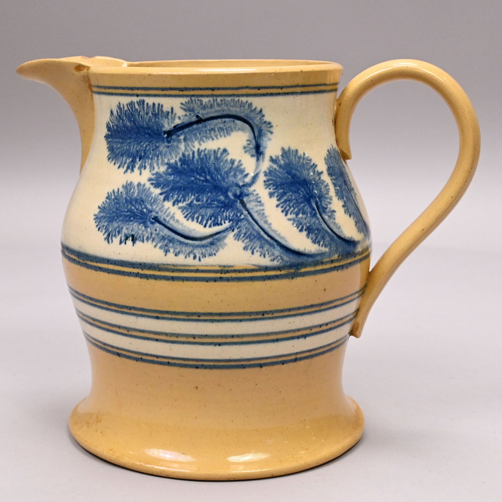 Yellowware Dendritic Slip-Banded Mochaware Jug - 3