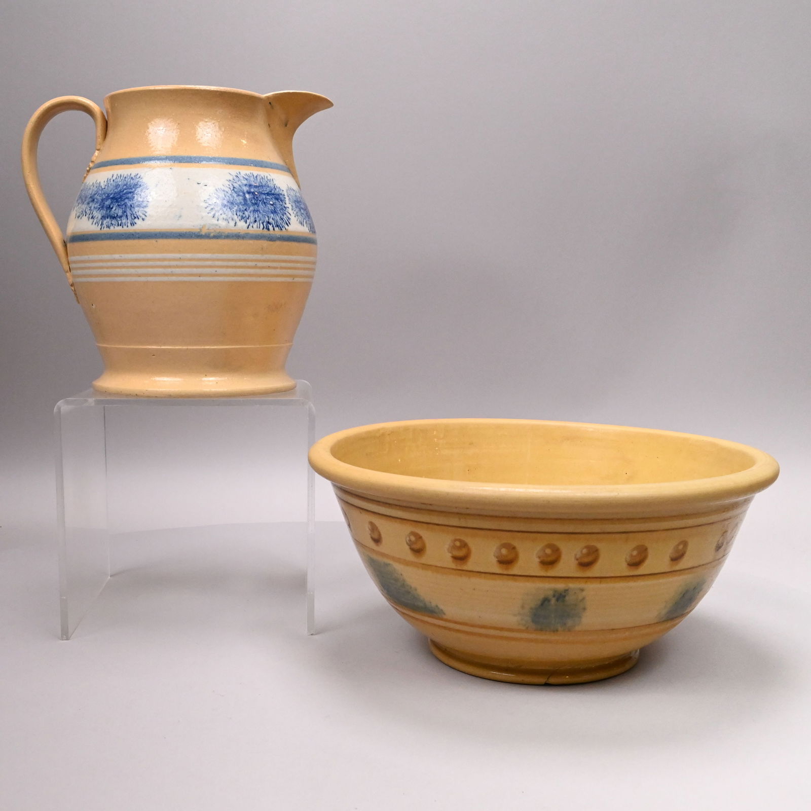 Yellowware Dendritic Mochaware Jug & Bowl (1 of 8)