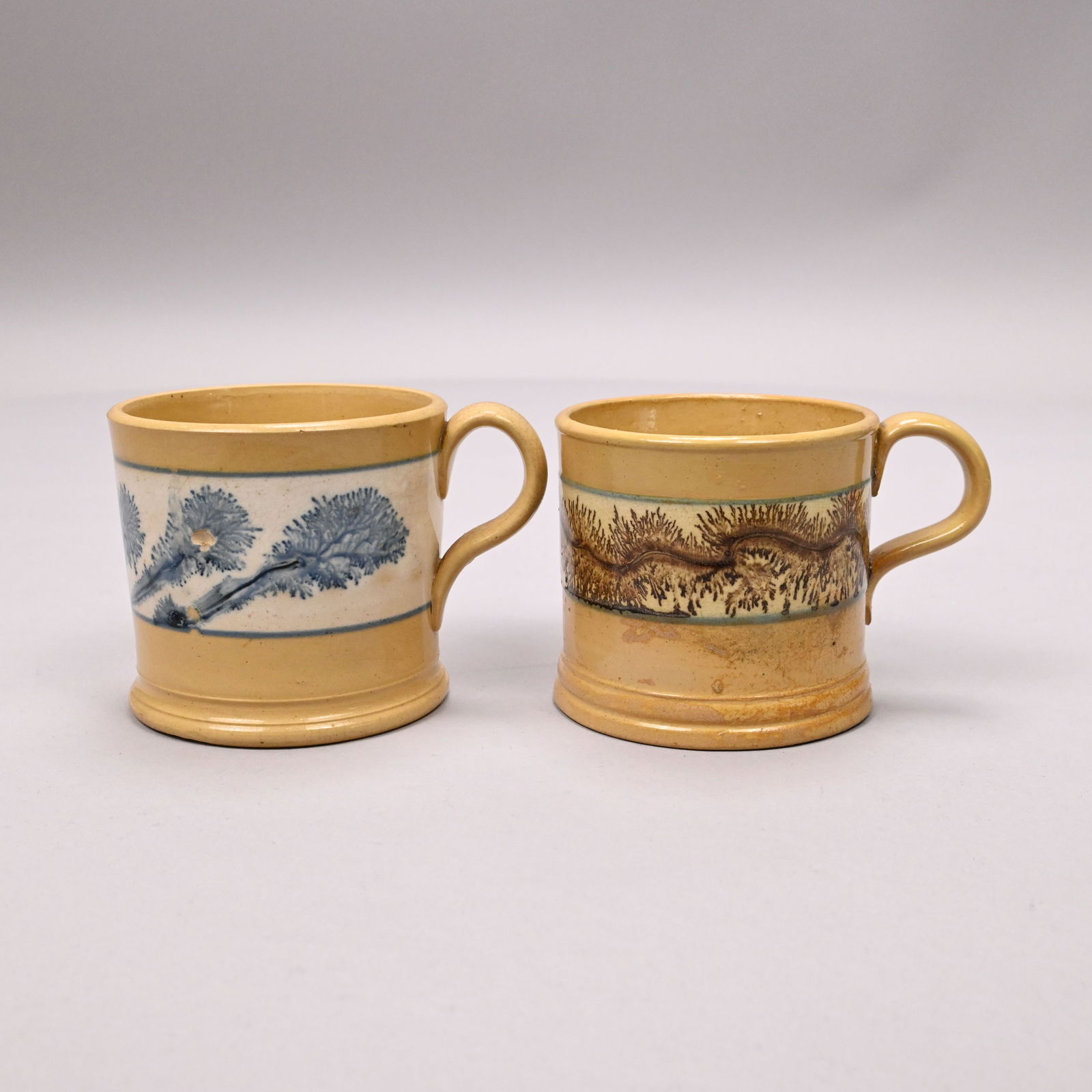 Four Yellowware Slip-Banded Mochaware Mugs&Pitcher - 10