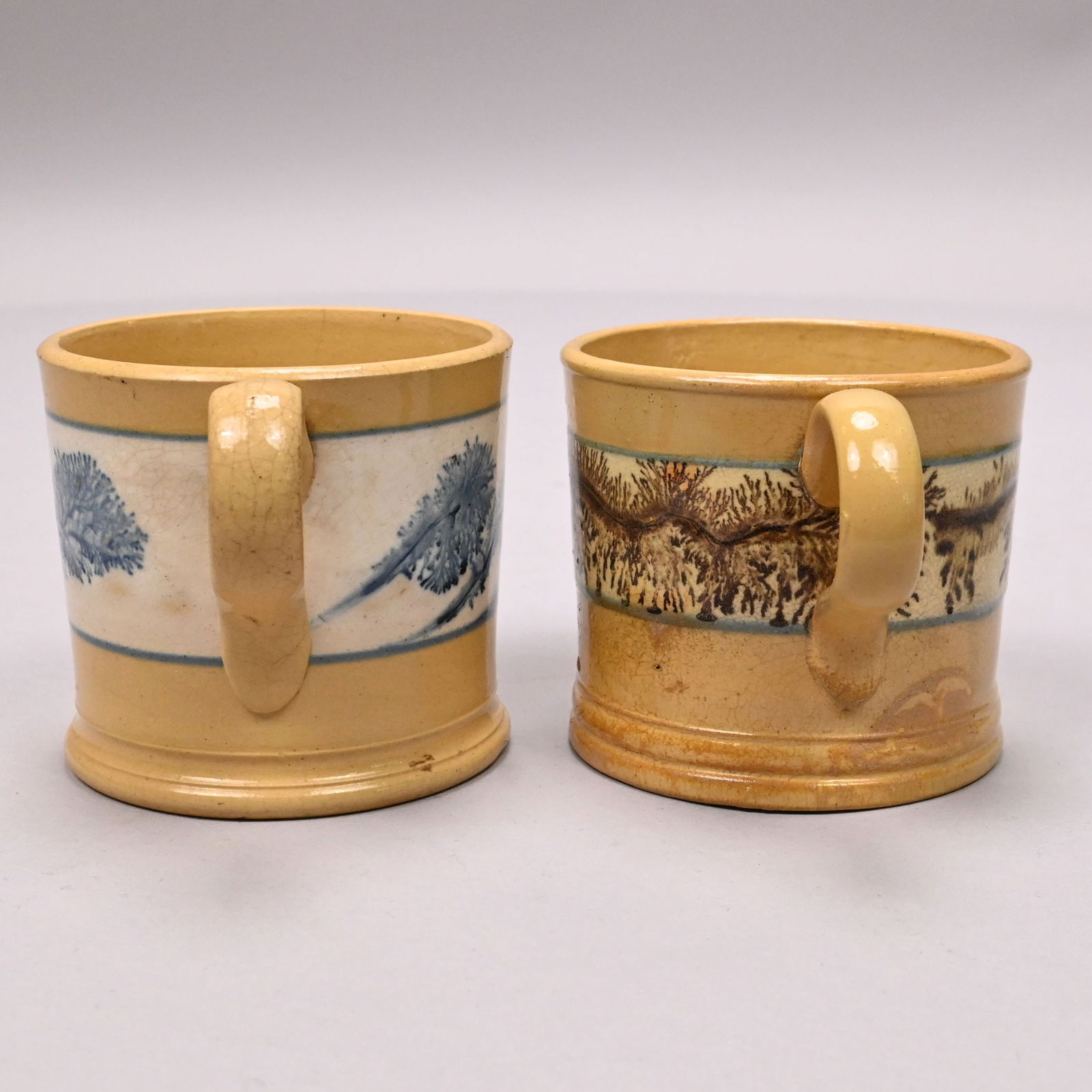 Four Yellowware Slip-Banded Mochaware Mugs&Pitcher - 11