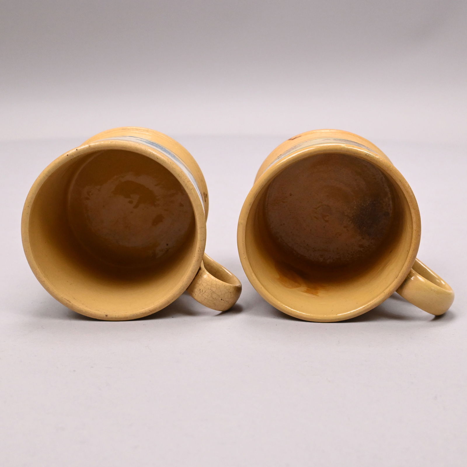 Four Yellowware Slip-Banded Mochaware Mugs&Pitcher - 12