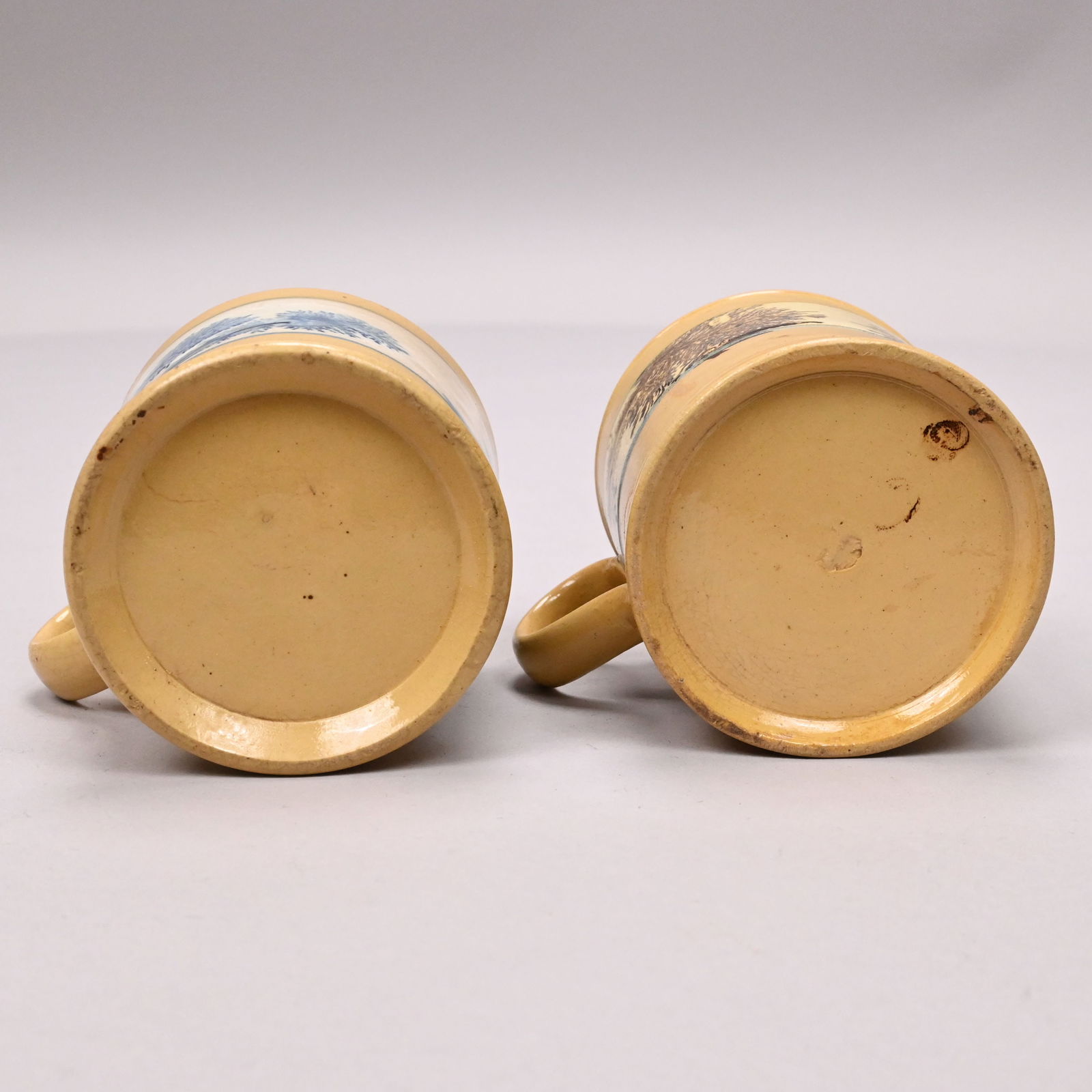 Four Yellowware Slip-Banded Mochaware Mugs&Pitcher - 13