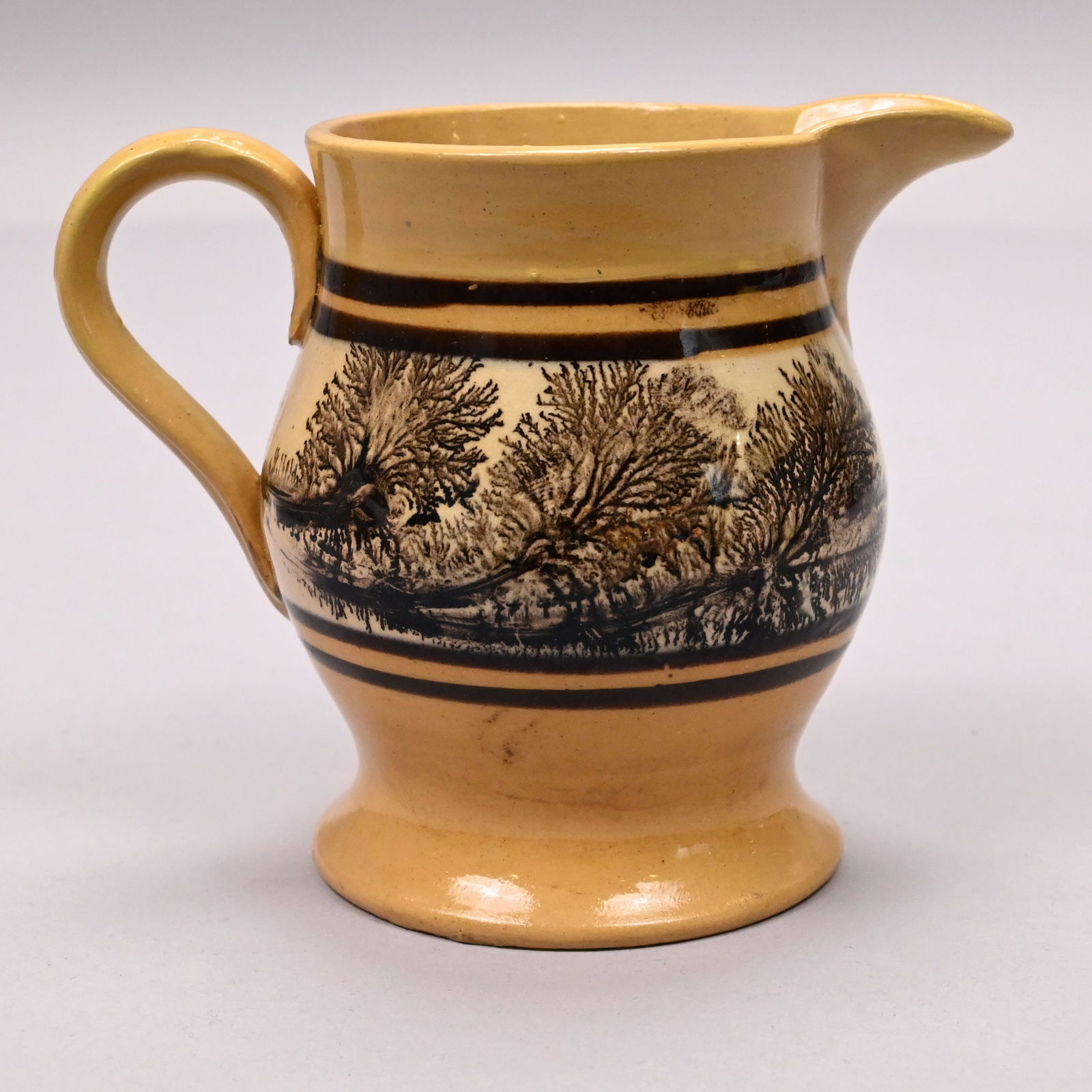 Four Yellowware Slip-Banded Mochaware Mugs&Pitcher - 14