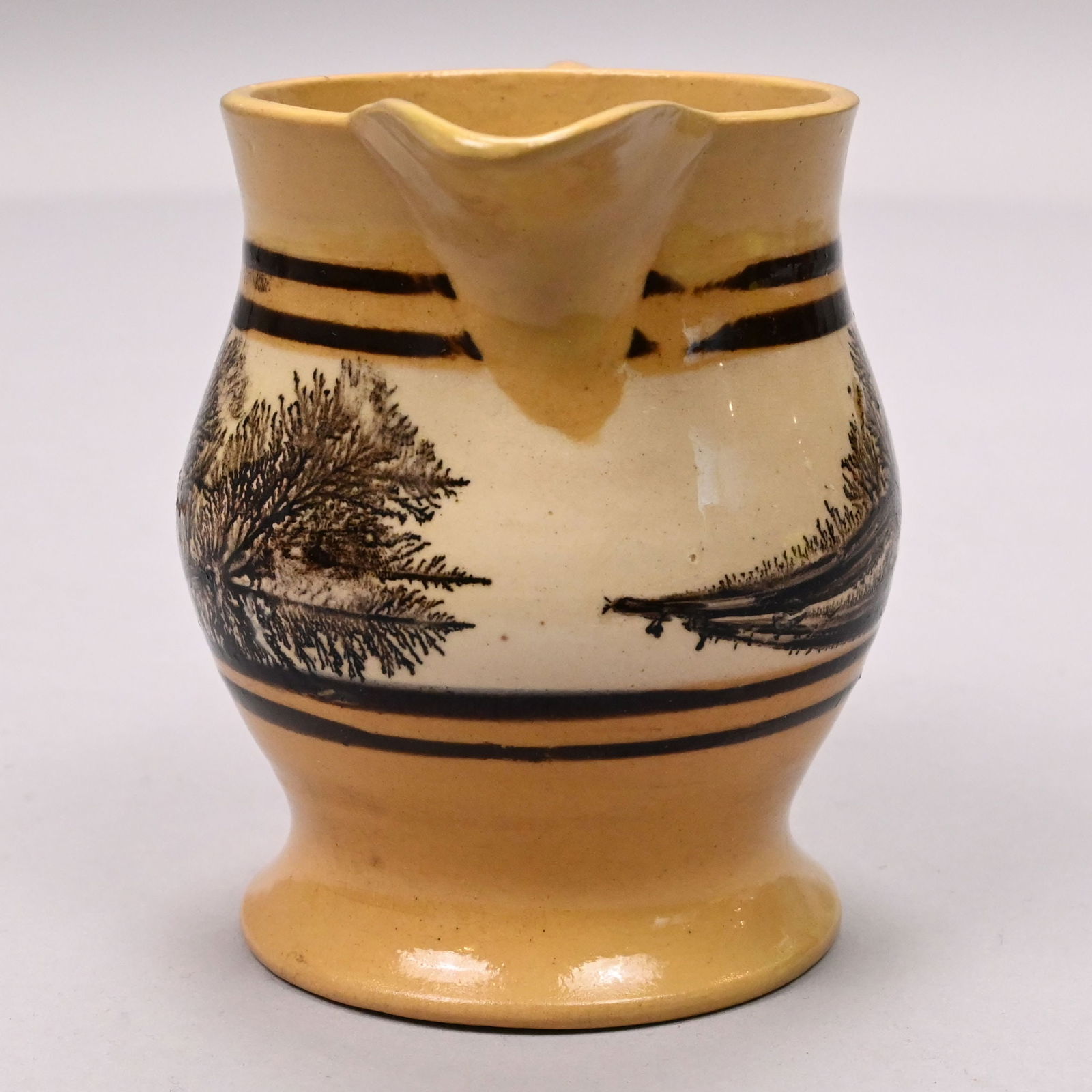 Four Yellowware Slip-Banded Mochaware Mugs&Pitcher - 15