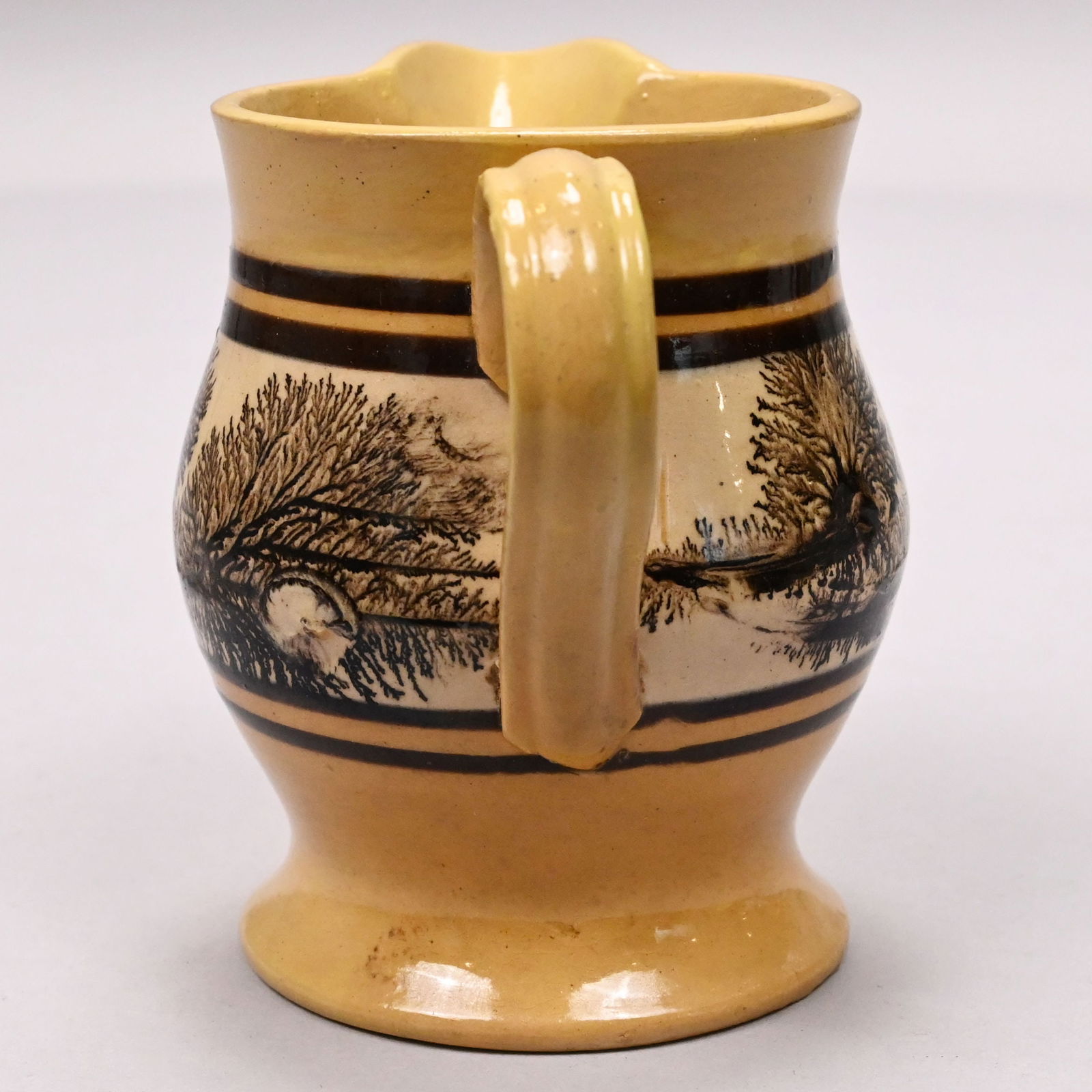 Four Yellowware Slip-Banded Mochaware Mugs&Pitcher - 17