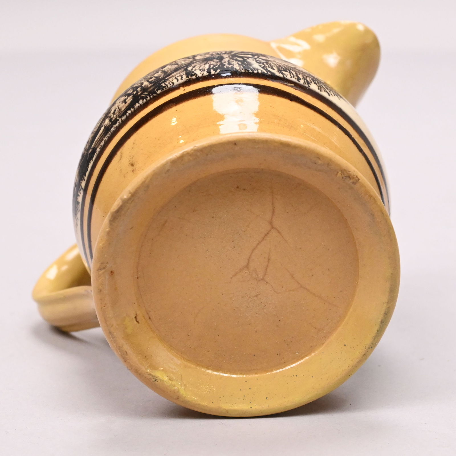 Four Yellowware Slip-Banded Mochaware Mugs&Pitcher - 19