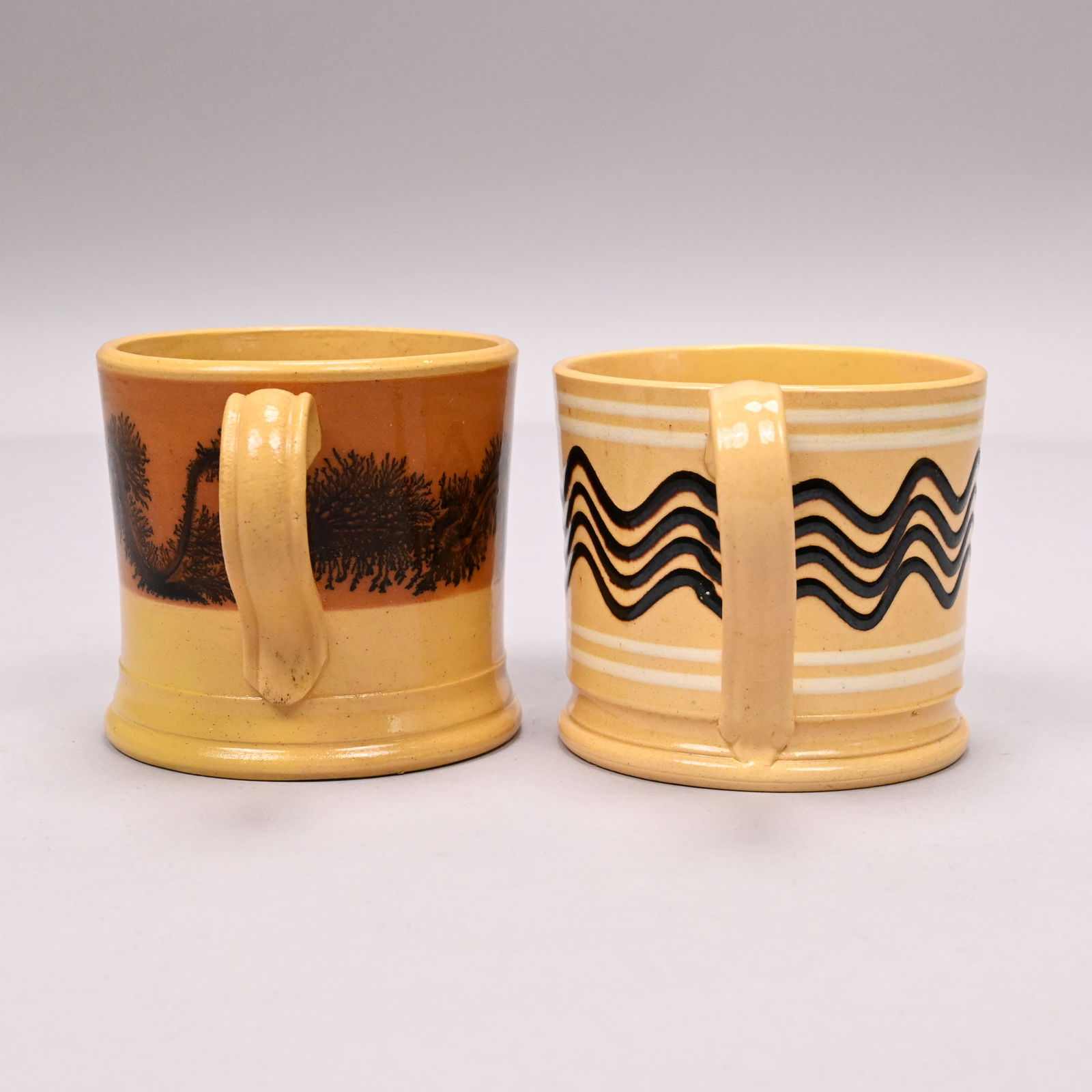 Four Yellowware Slip-Banded Mochaware Mugs&Pitcher - 5