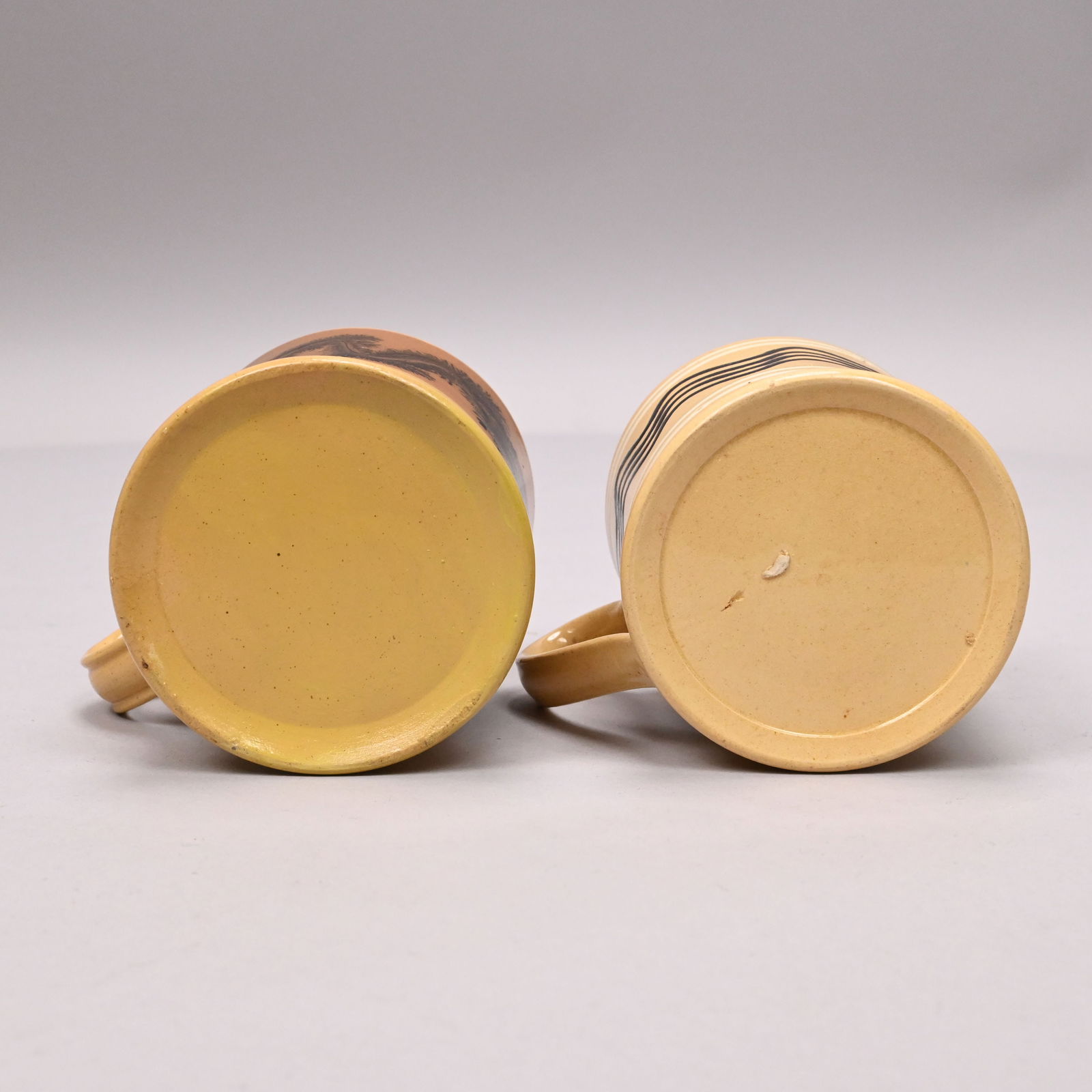 Four Yellowware Slip-Banded Mochaware Mugs&Pitcher - 7