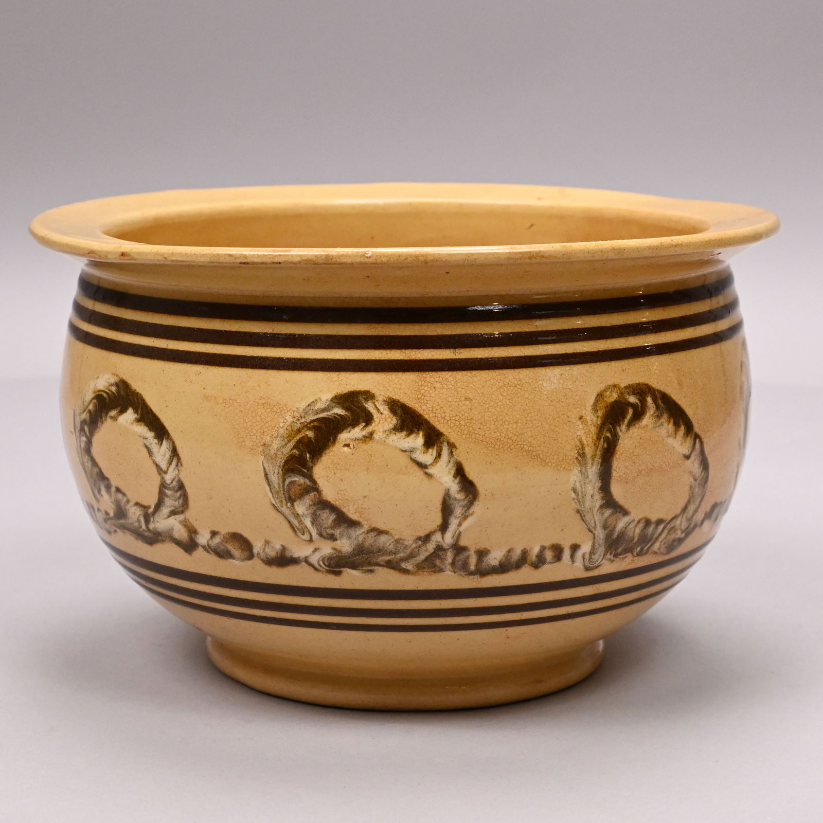 Yellowware Slip-Banded Mochaware Chamber Pot - 2