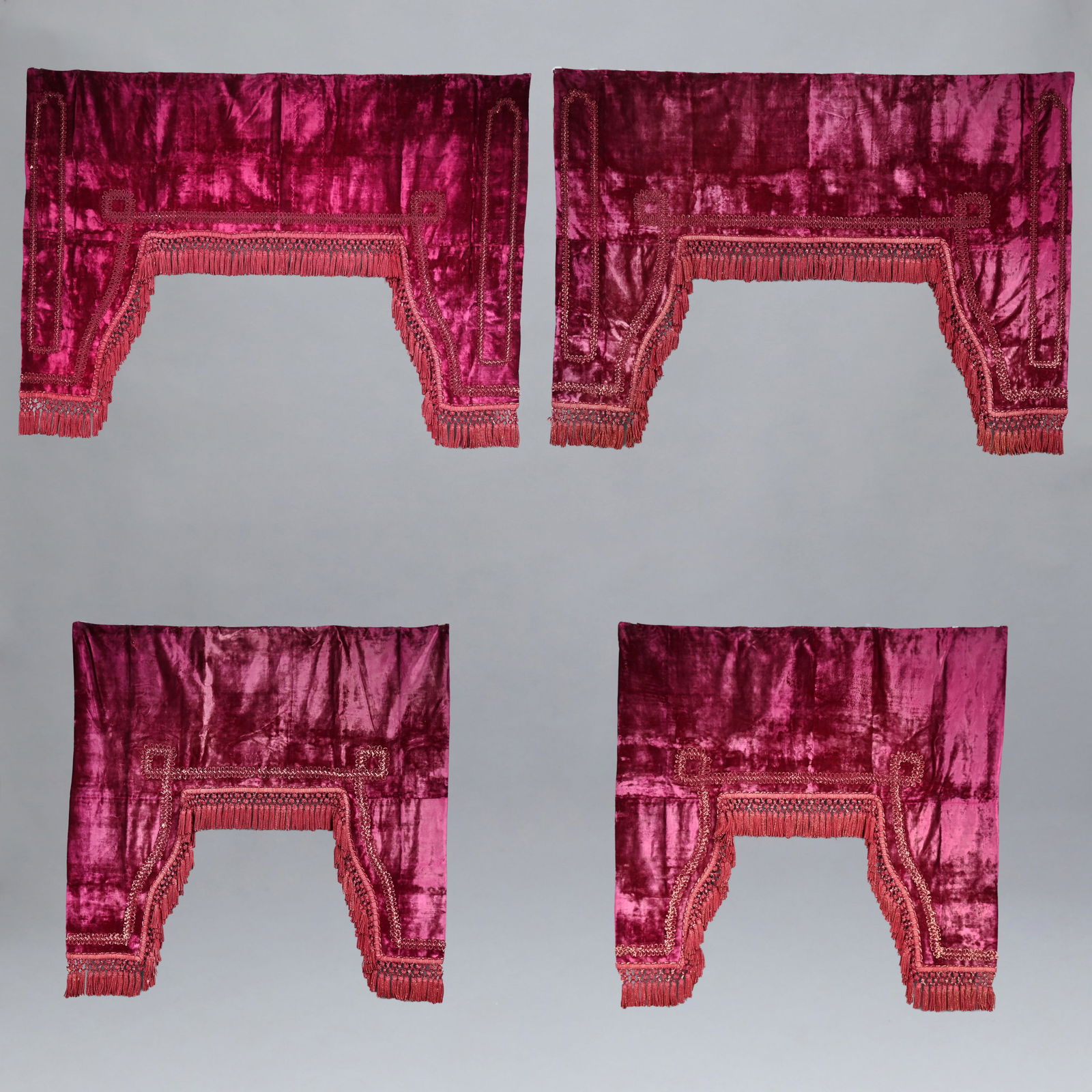 Set Four American Burgundy Crushed Velvet Valances (1 of 17)