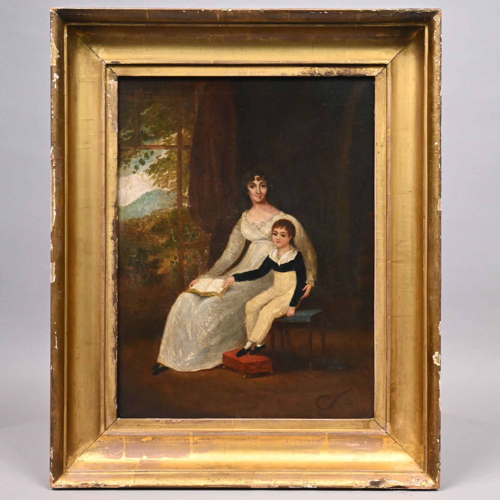 Portrait of Lady Mary Saxton Oliver and Son: Portrait of Lady Mary Saxton Oliver, Wife of Admiral Robert Oliver, and Son. Irish School, First-Quarter Nineteenth Century. Oil on artist's board, (16.5 x 12.75 inches), reverse in pencil the sitter